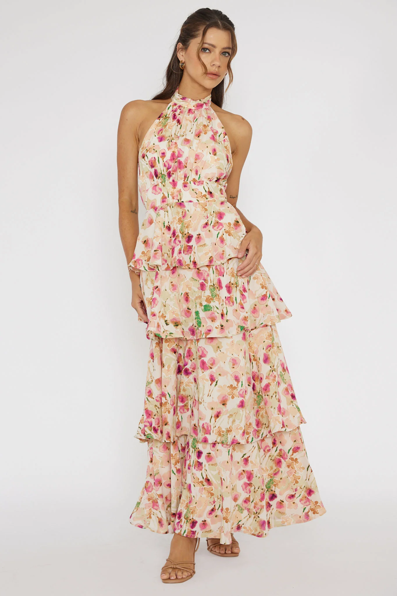 Provence Bloom Tiered Halterneck Dress Pink - Image 5