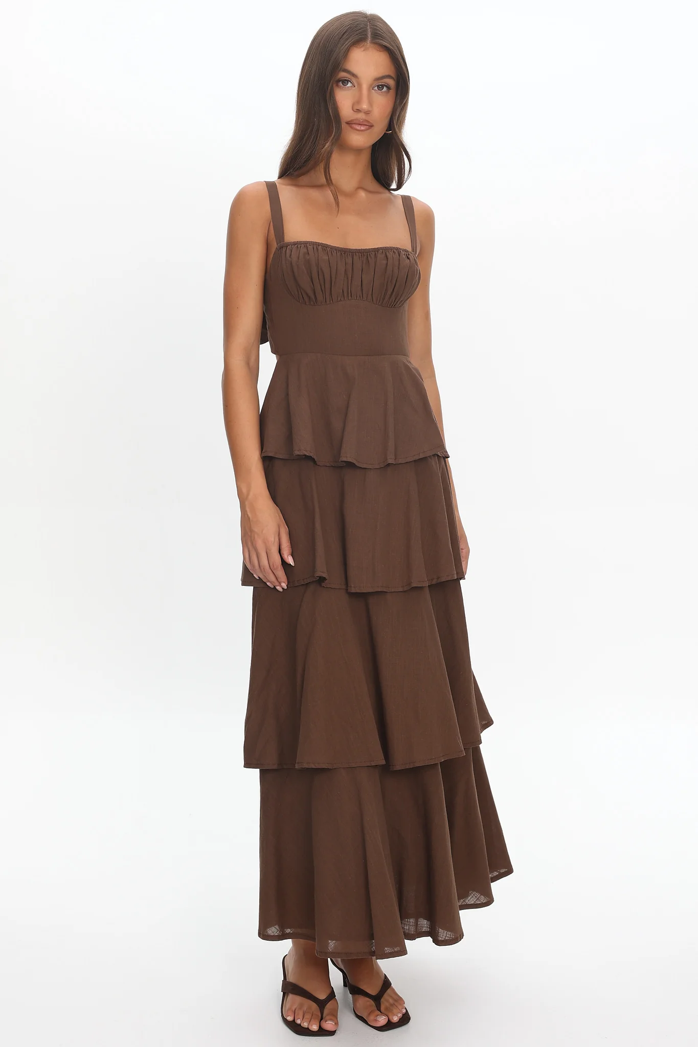Provence Bloom Tiered Maxi Dress Chocolate - Image 4