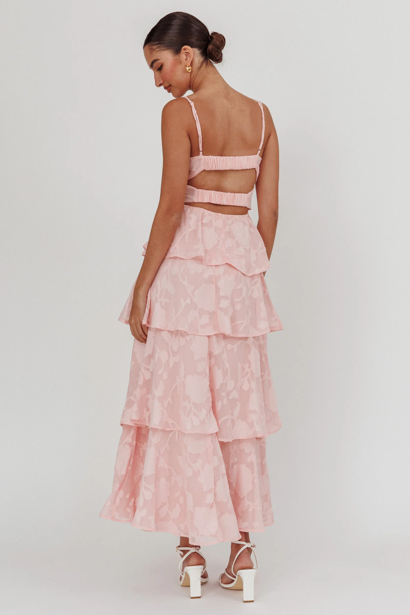 Provence Bloom Tiered Maxi Dress Jacquard Pink - Image 2