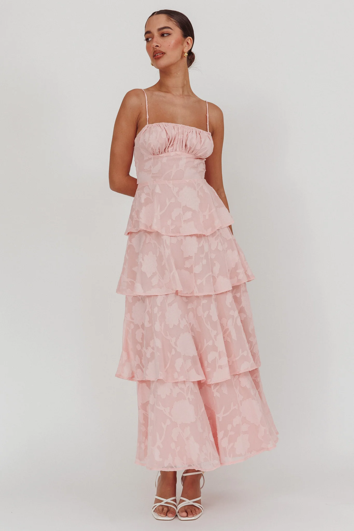 Provence Bloom Tiered Maxi Dress Jacquard Pink - Image 4