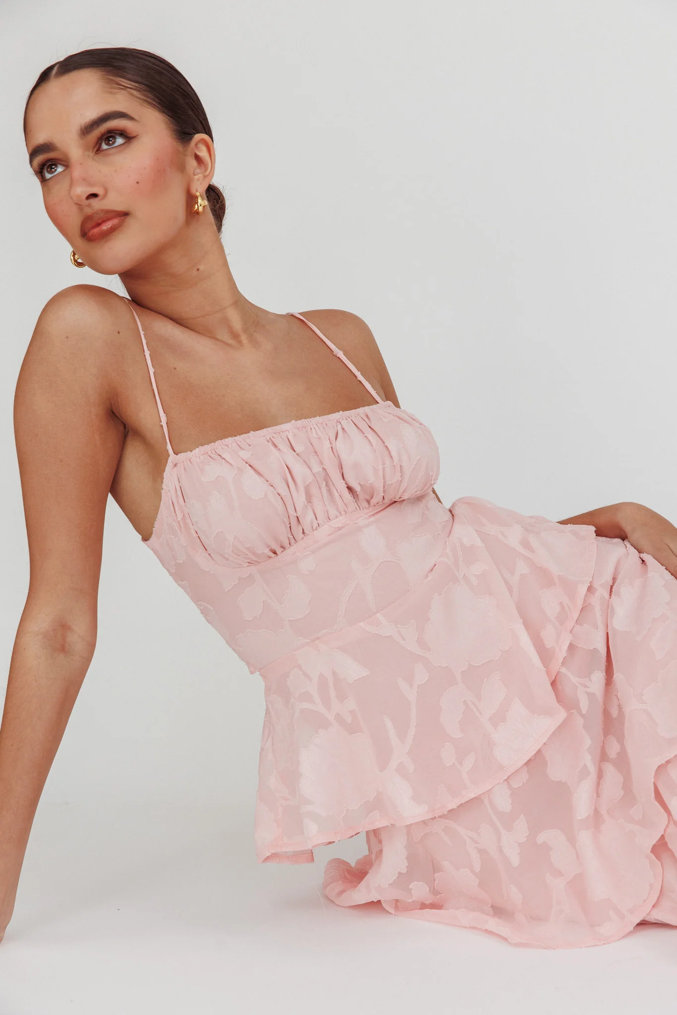 Provence Bloom Tiered Maxi Dress Jacquard Pink - Image 6