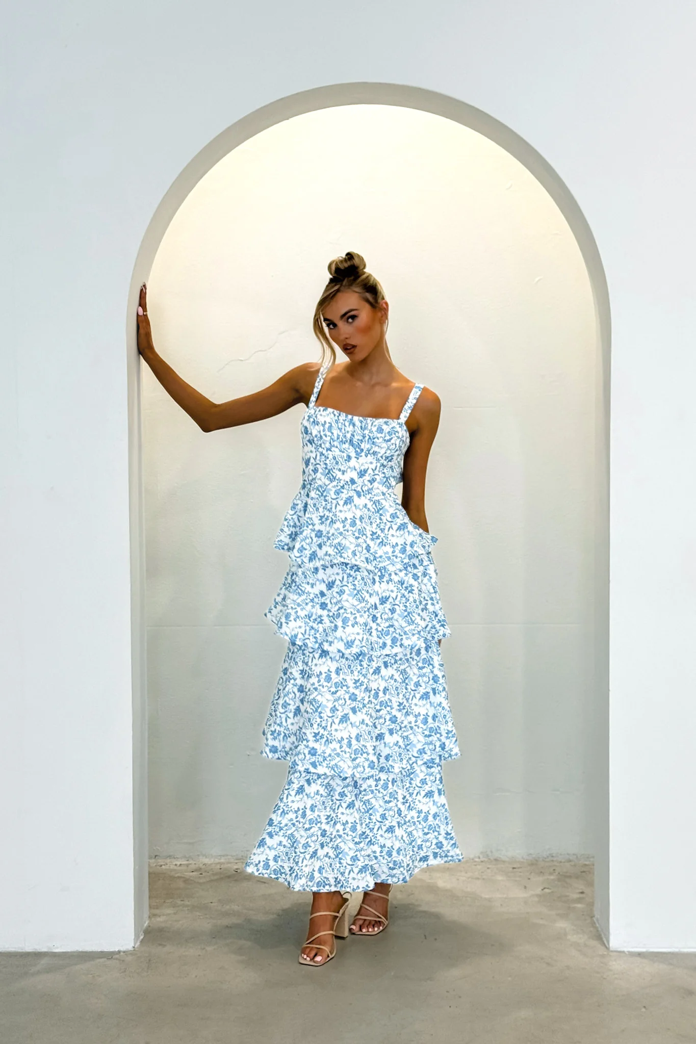 Provence Bloom Tiered Midi Dress Floral Blue - Image 7