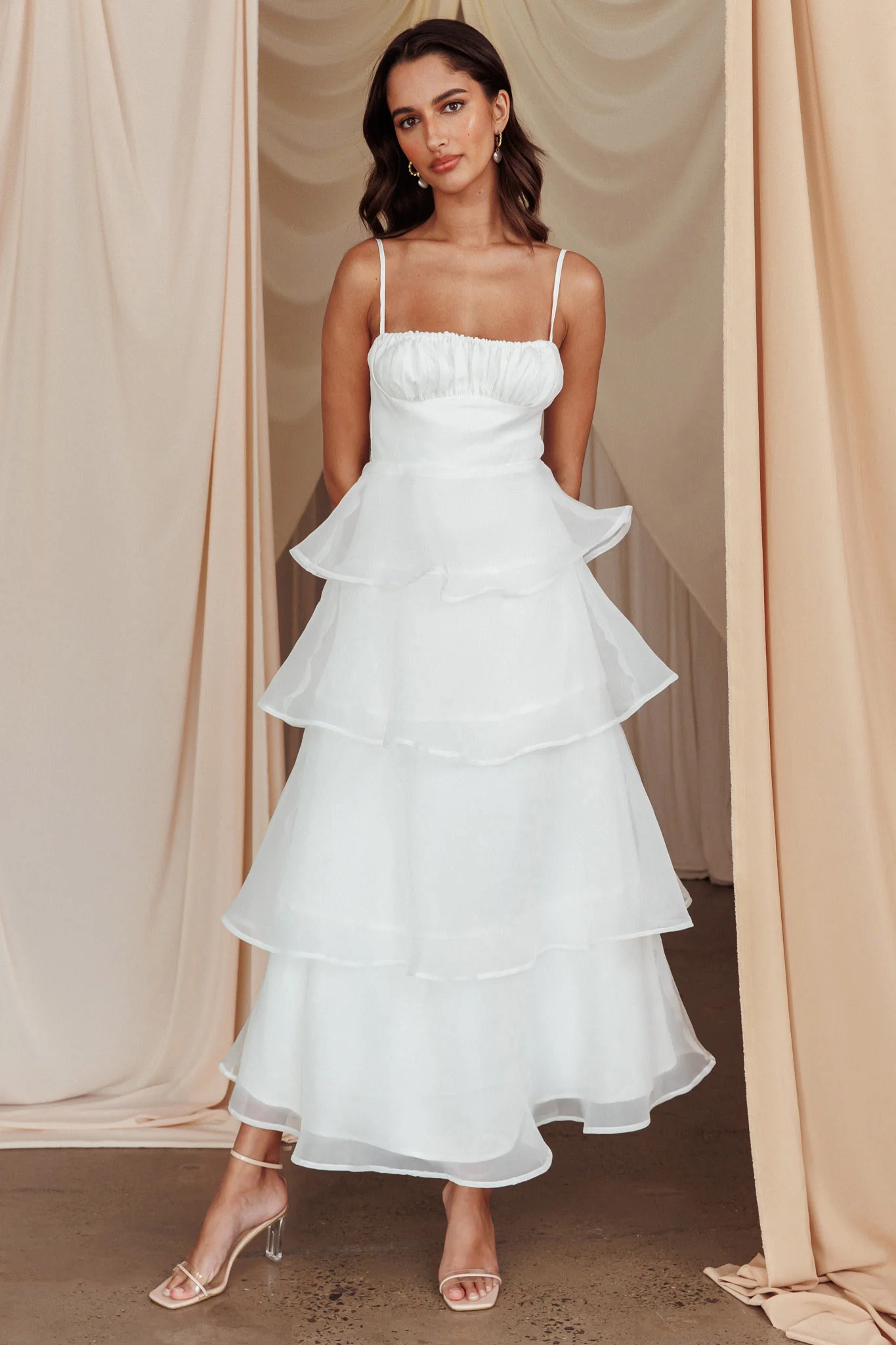 Provence Bloom Tiered Midi Dress White - Image 4