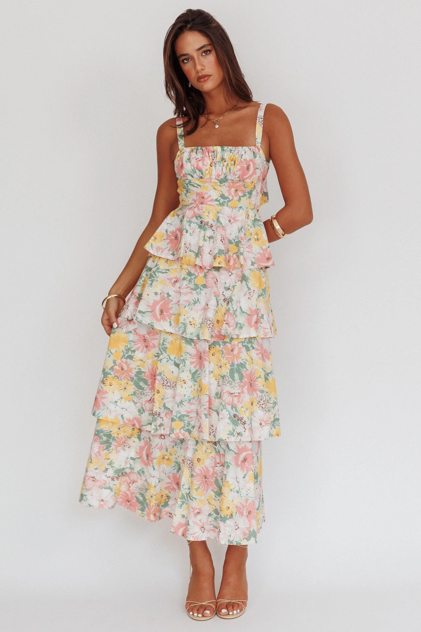 Provence Bloom Tiered Ruffle Maxi Dress Floral - Image 4