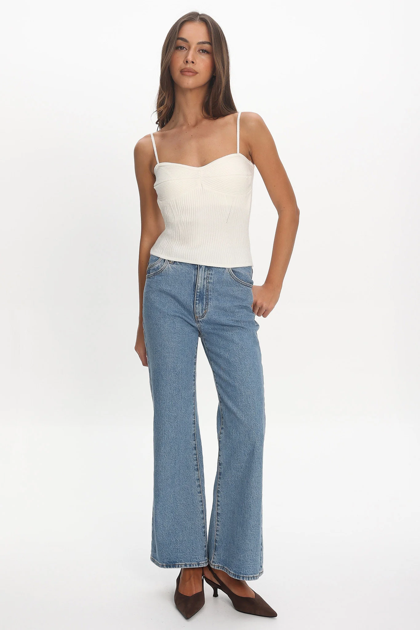 Prudence Ribbed Knit Cami Top Off White - Image 3