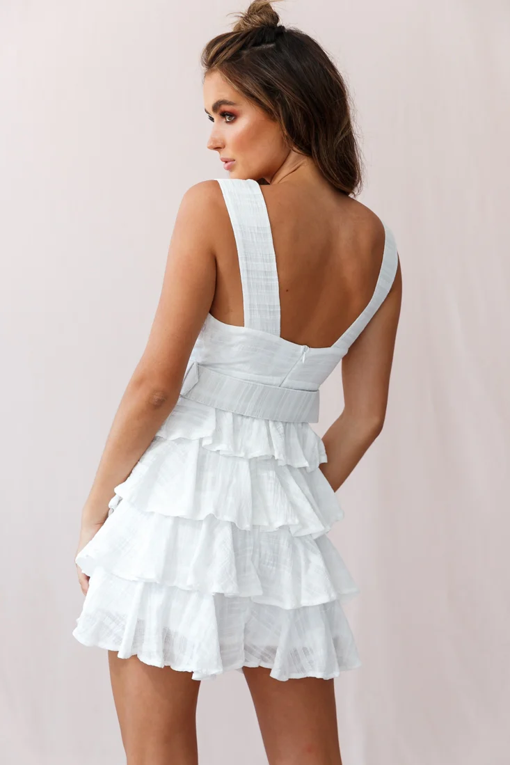 Queensland Tiered Frill Belt Dress White - Image 3