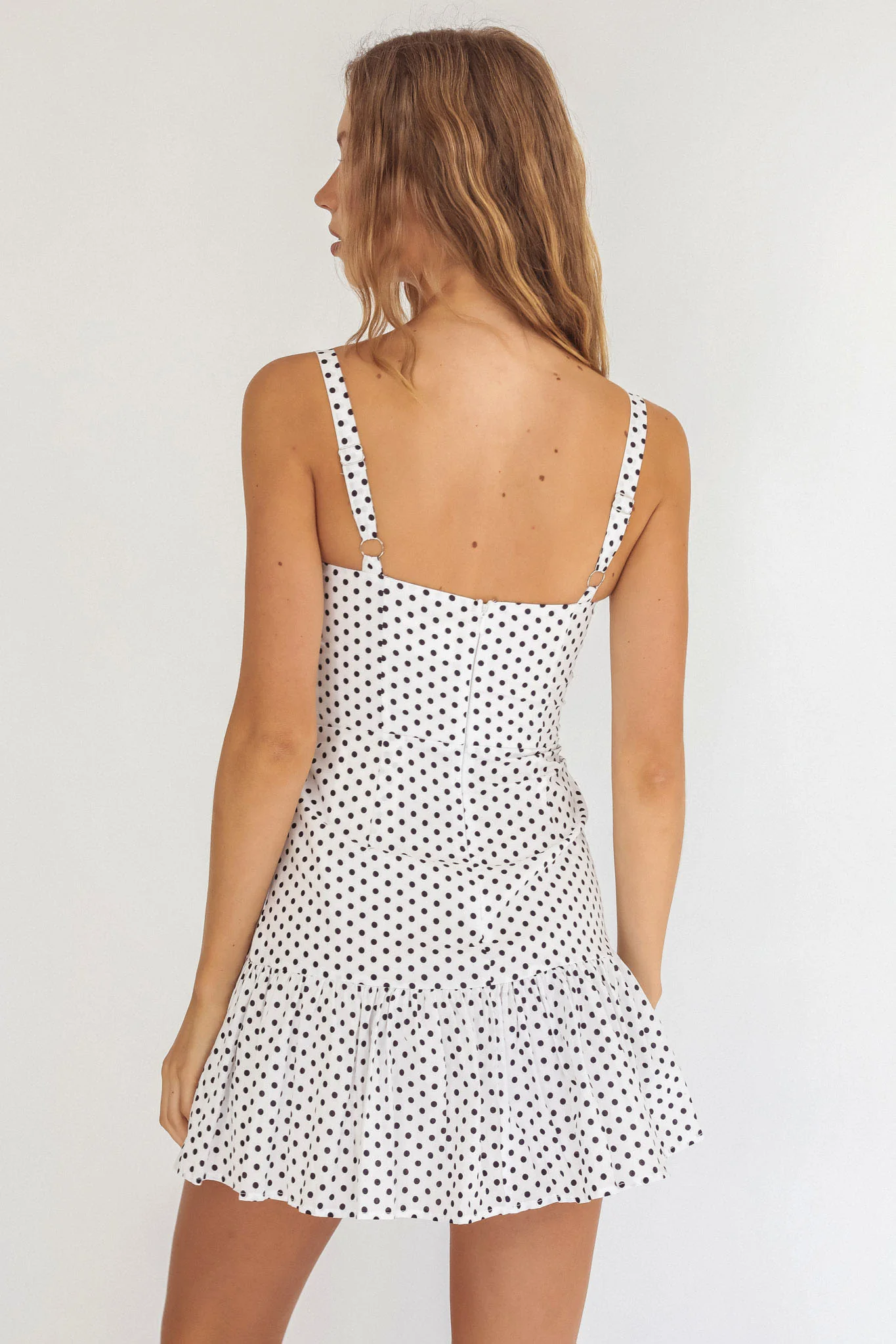 Rachelle Tied Bust Ruched Mini Dress Spotted White/Navy - Image 3