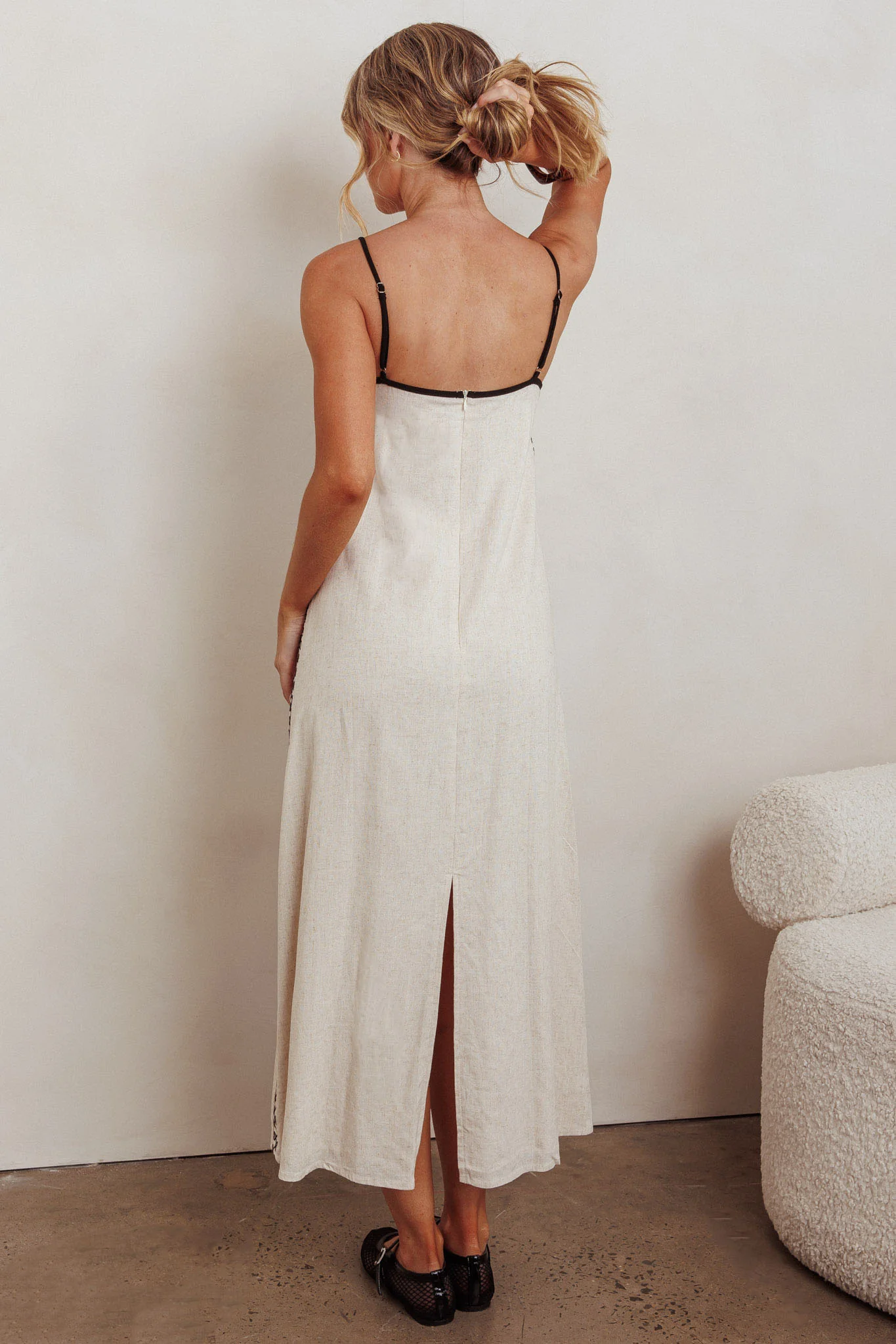 Radiance Contrast Embroidery Midi Dress Oat - Image 3