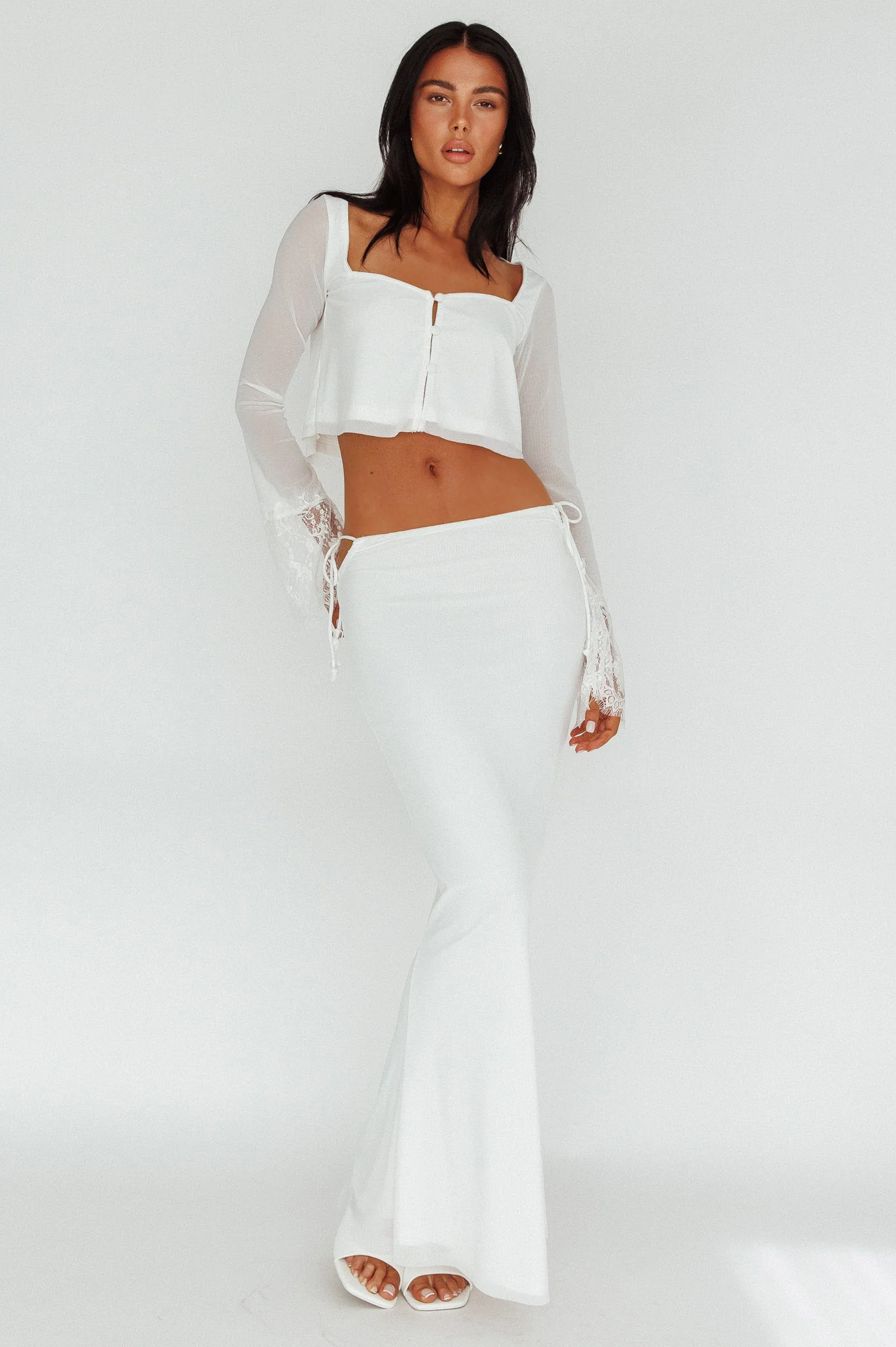 Rana String Tie Side Midi Skirt Cream - Image 2