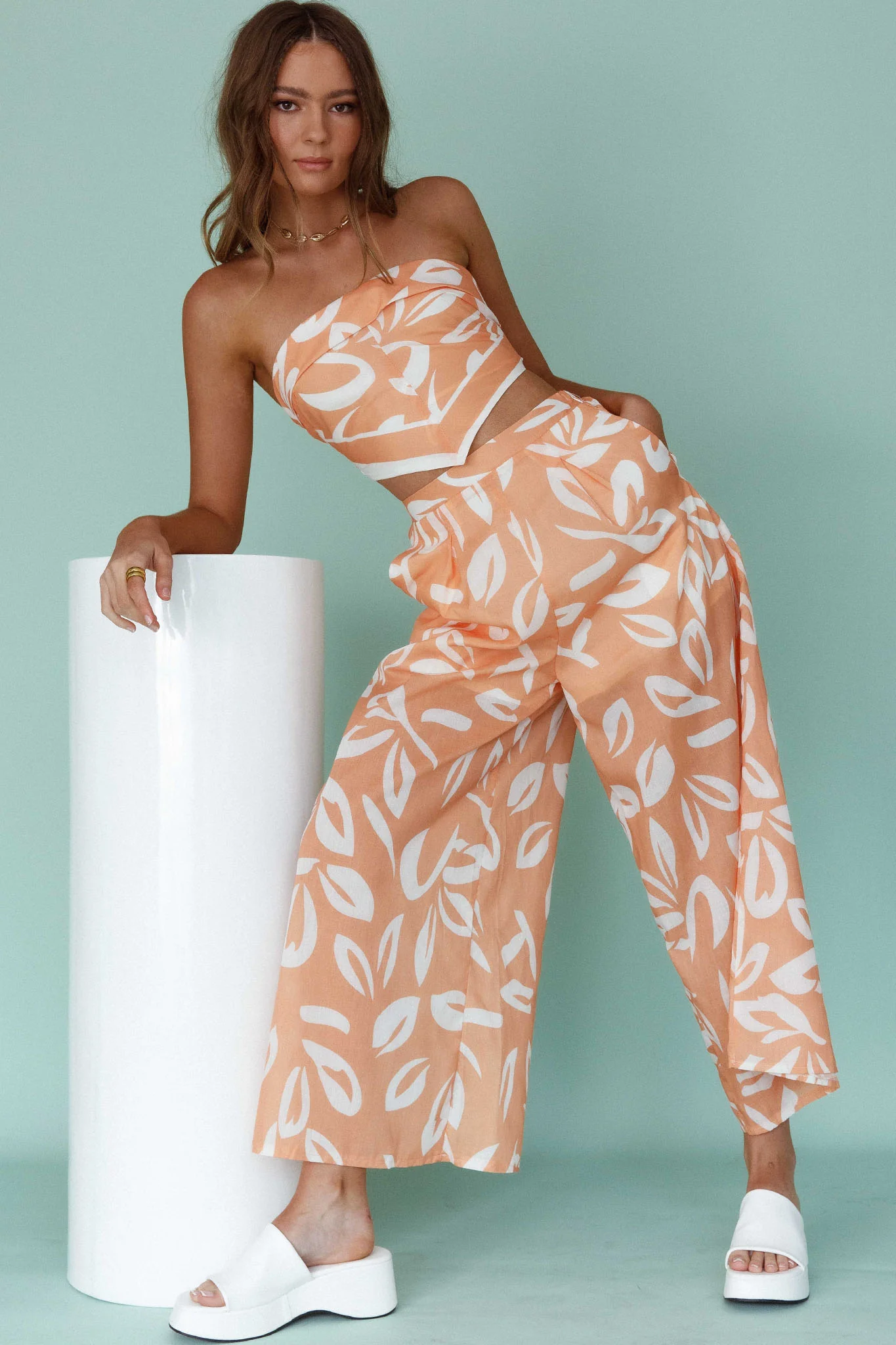Randi Wide Leg Pants Leaf Print Mango - Image 2