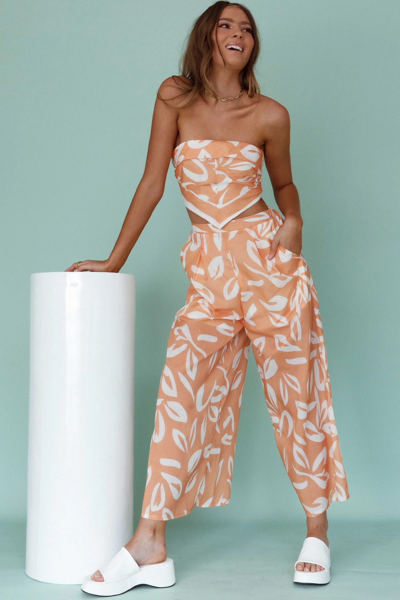 Randi Wide Leg Pants Leaf Print Mango - Image 6
