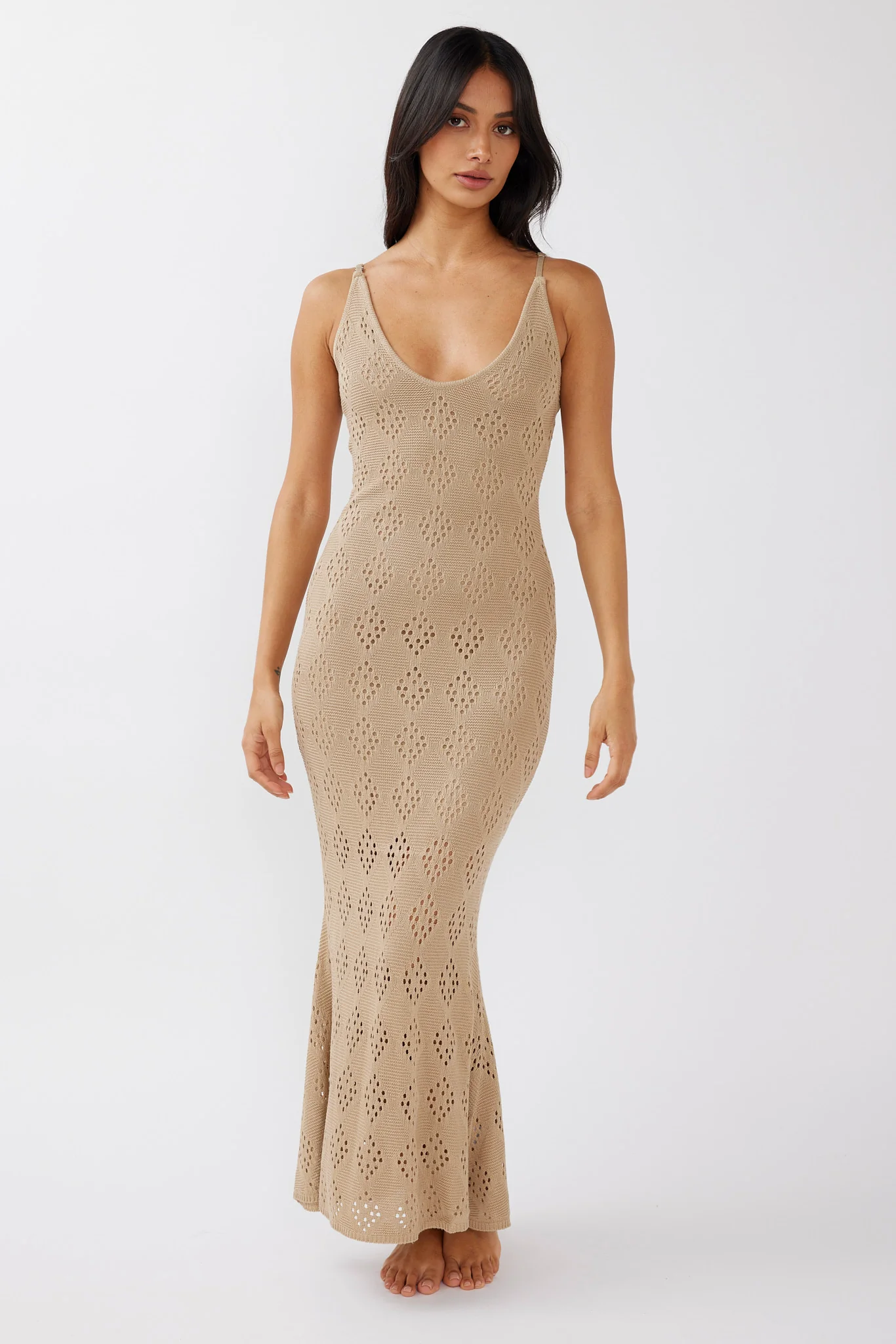 Raven Cami Strap Crochet Maxi Dress Sand - Image 5