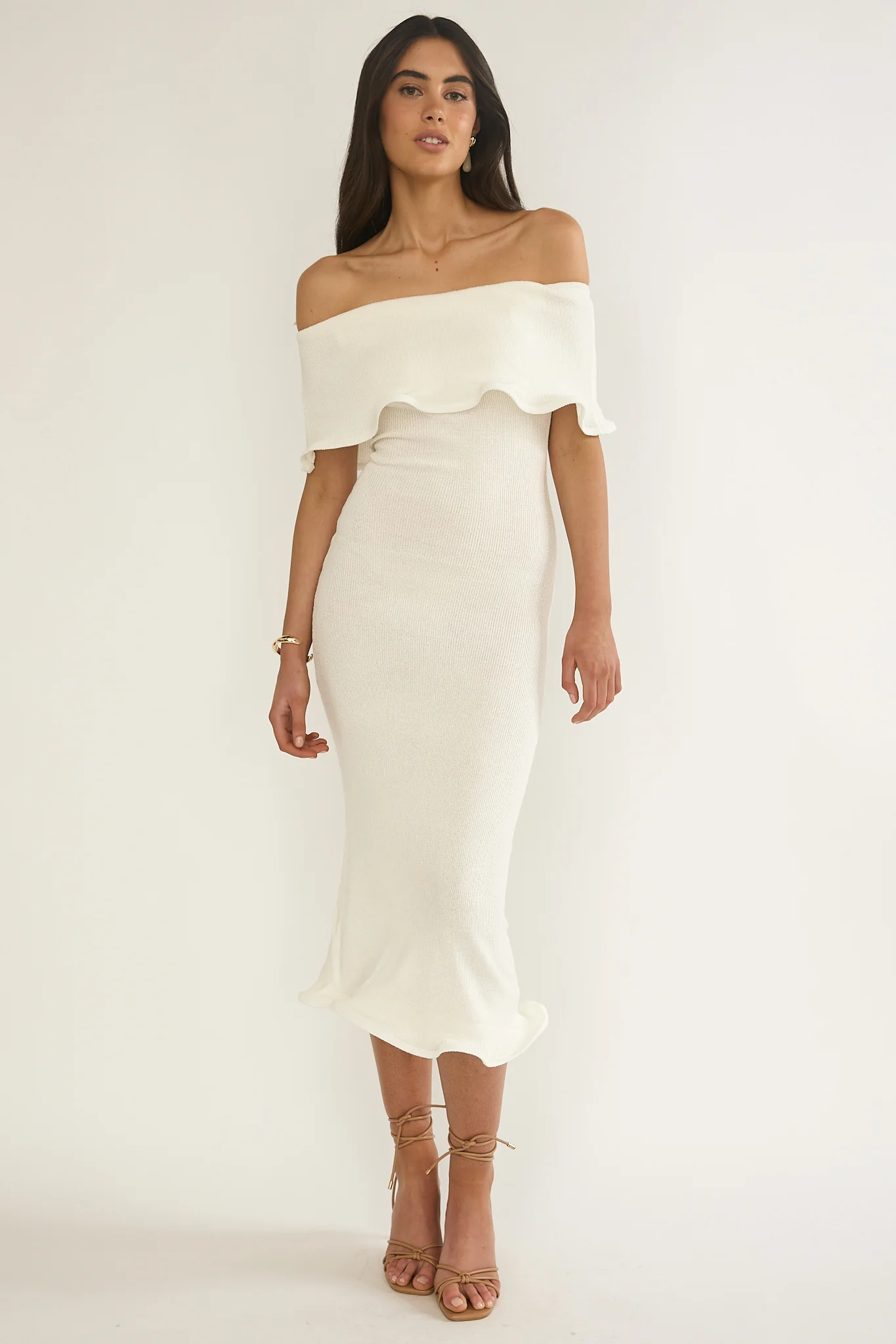 Rayna Off-Shoulder Midi Dress Ivory - Image 2