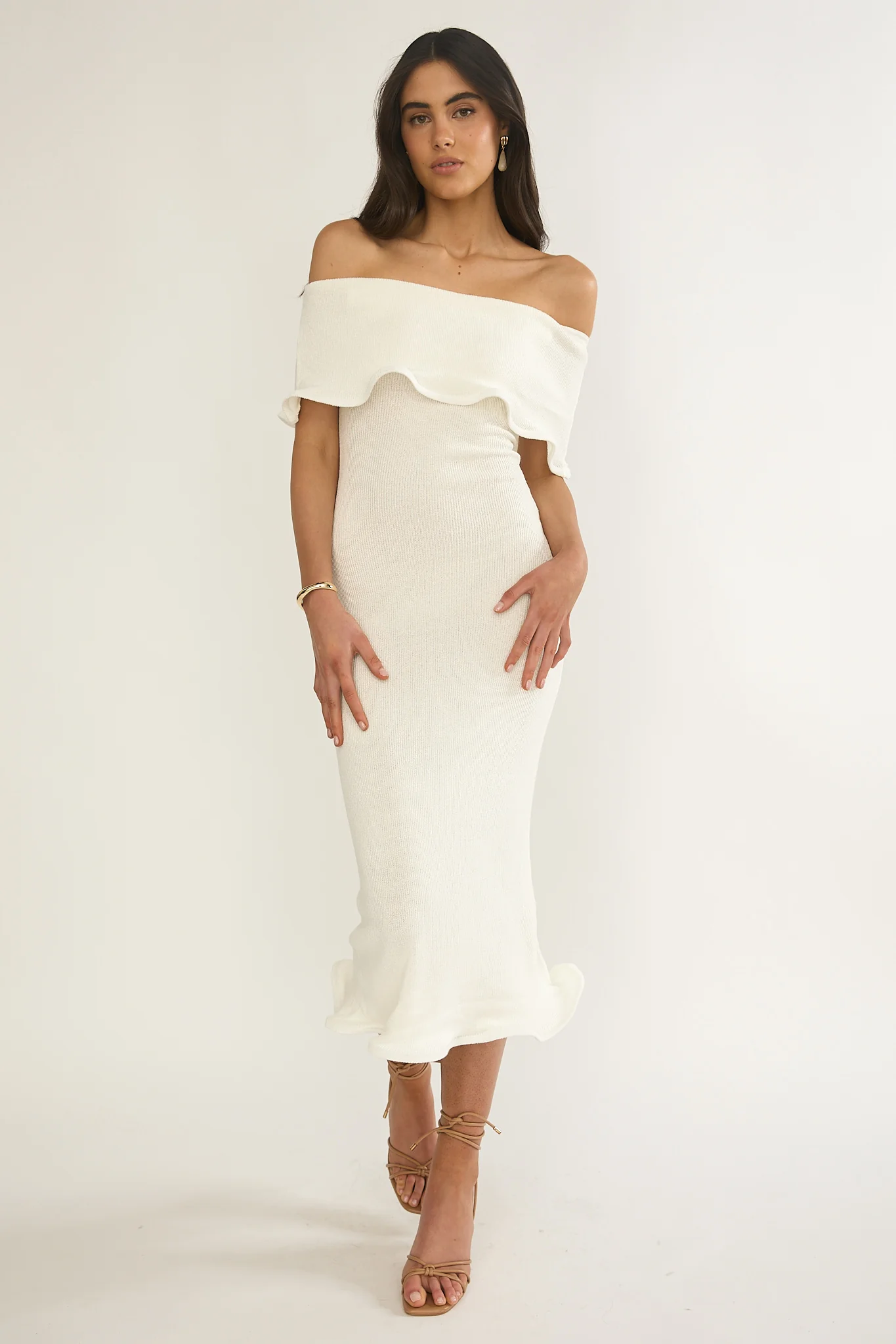 Rayna Off-Shoulder Midi Dress Ivory - Image 5