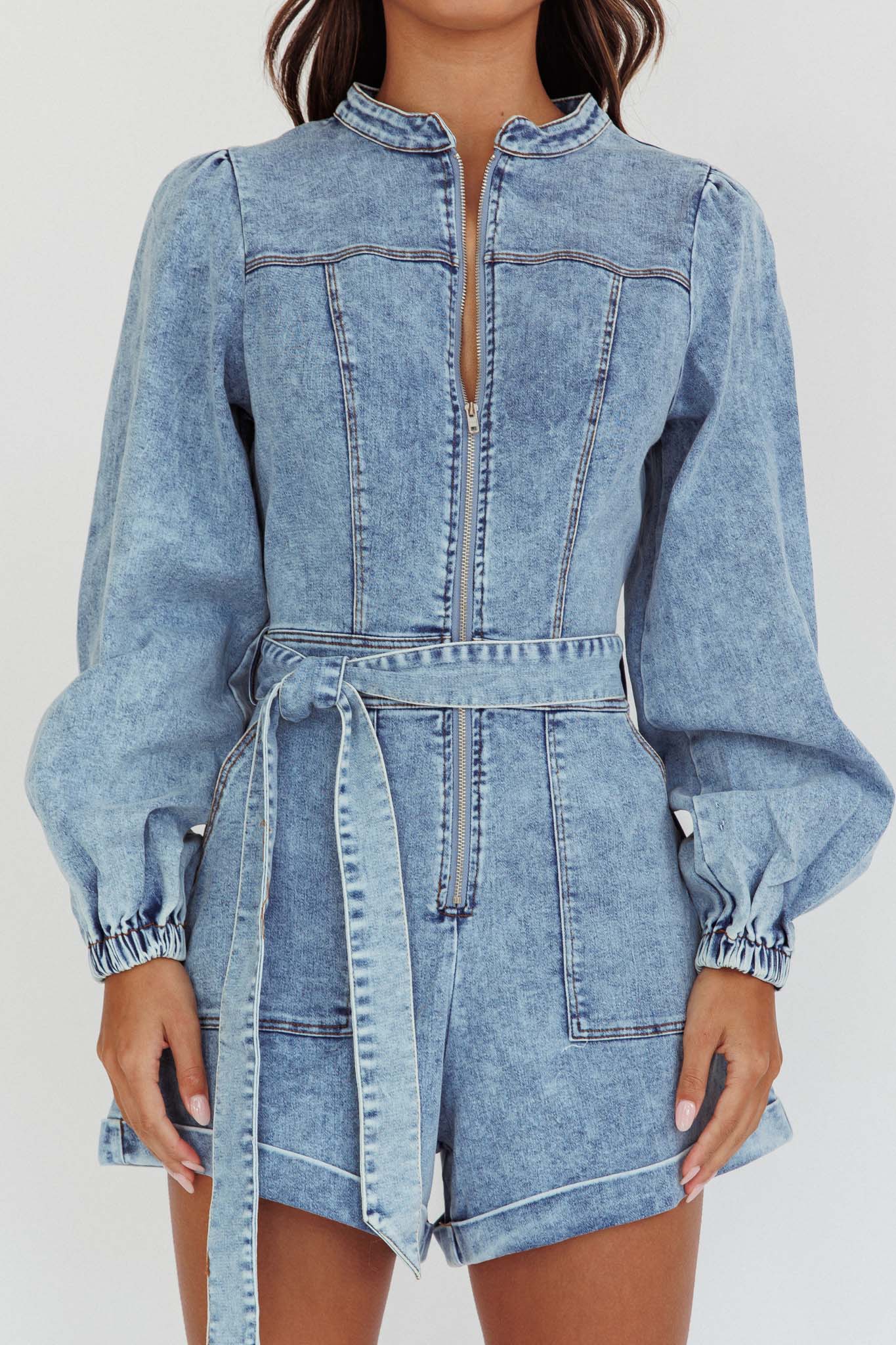 Real World Zip Front Romper Denim Blue - Image 4