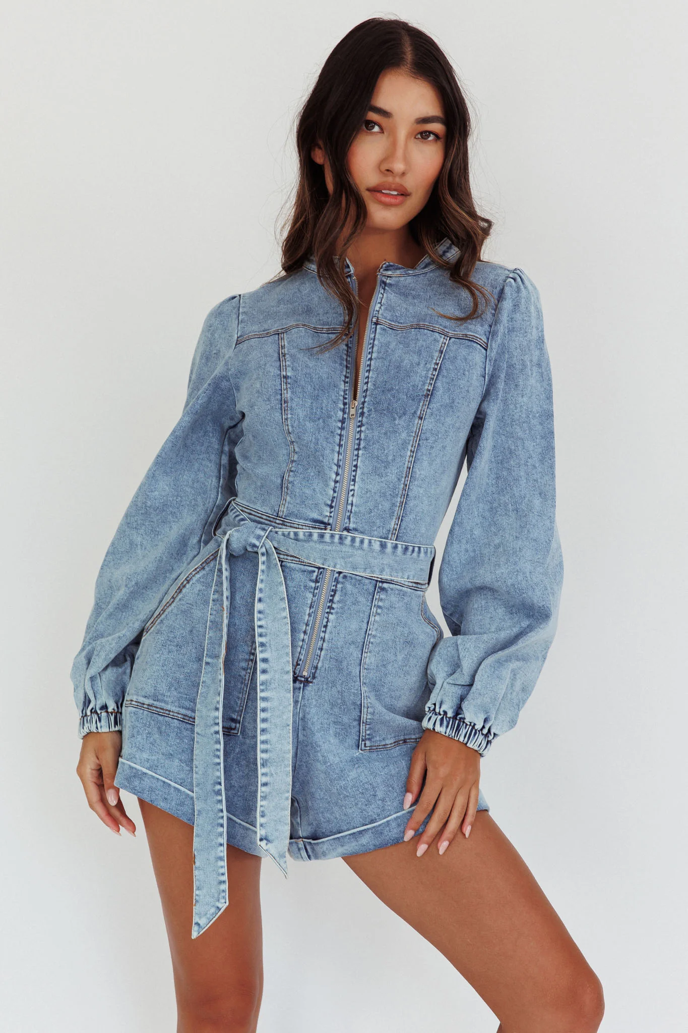 Real World Zip Front Romper Denim Blue - Image 5