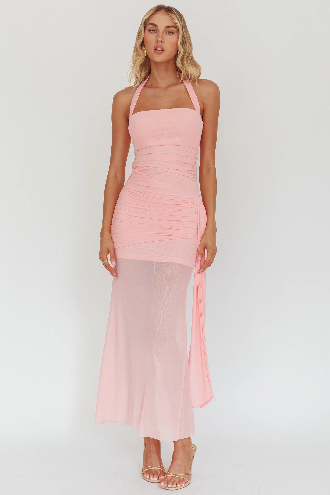 Rebekkah Halterneck Side Sash Maxi Dress Pink - Image 5
