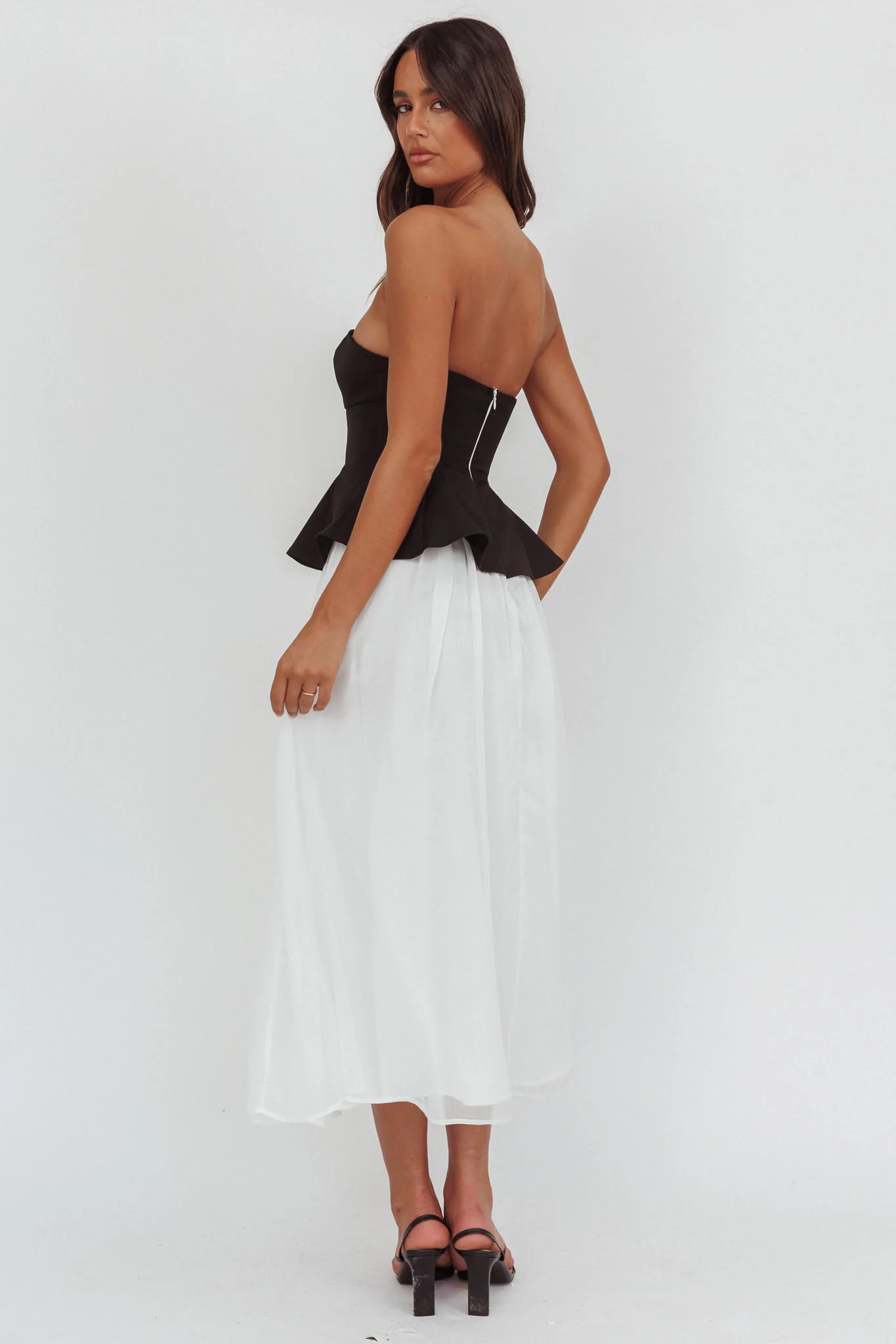 Rebel Peplum Bodice Midi Dress Black - Image 2