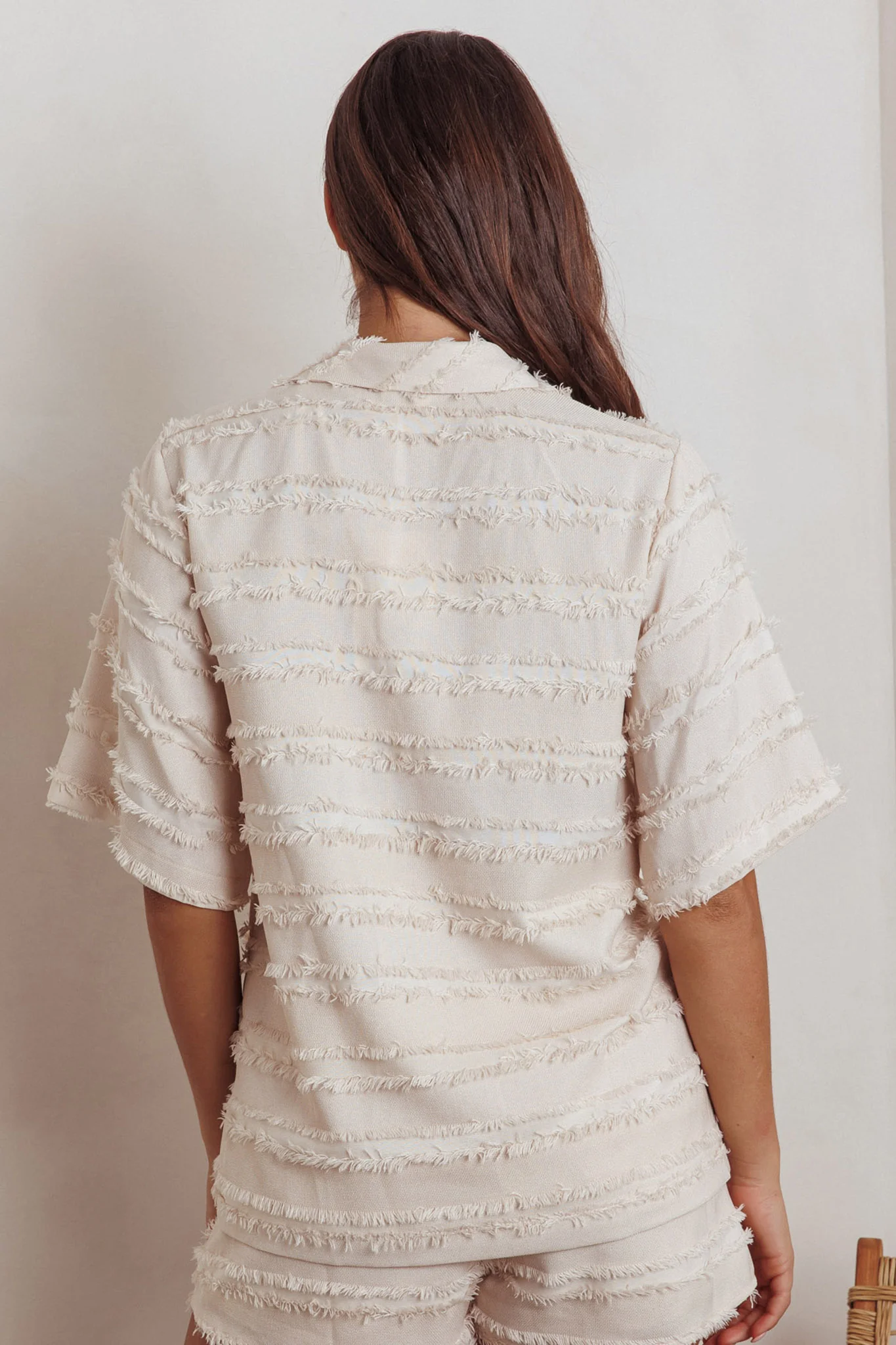 Reed Raw Edge Trim Collared Top Cream - Image 2