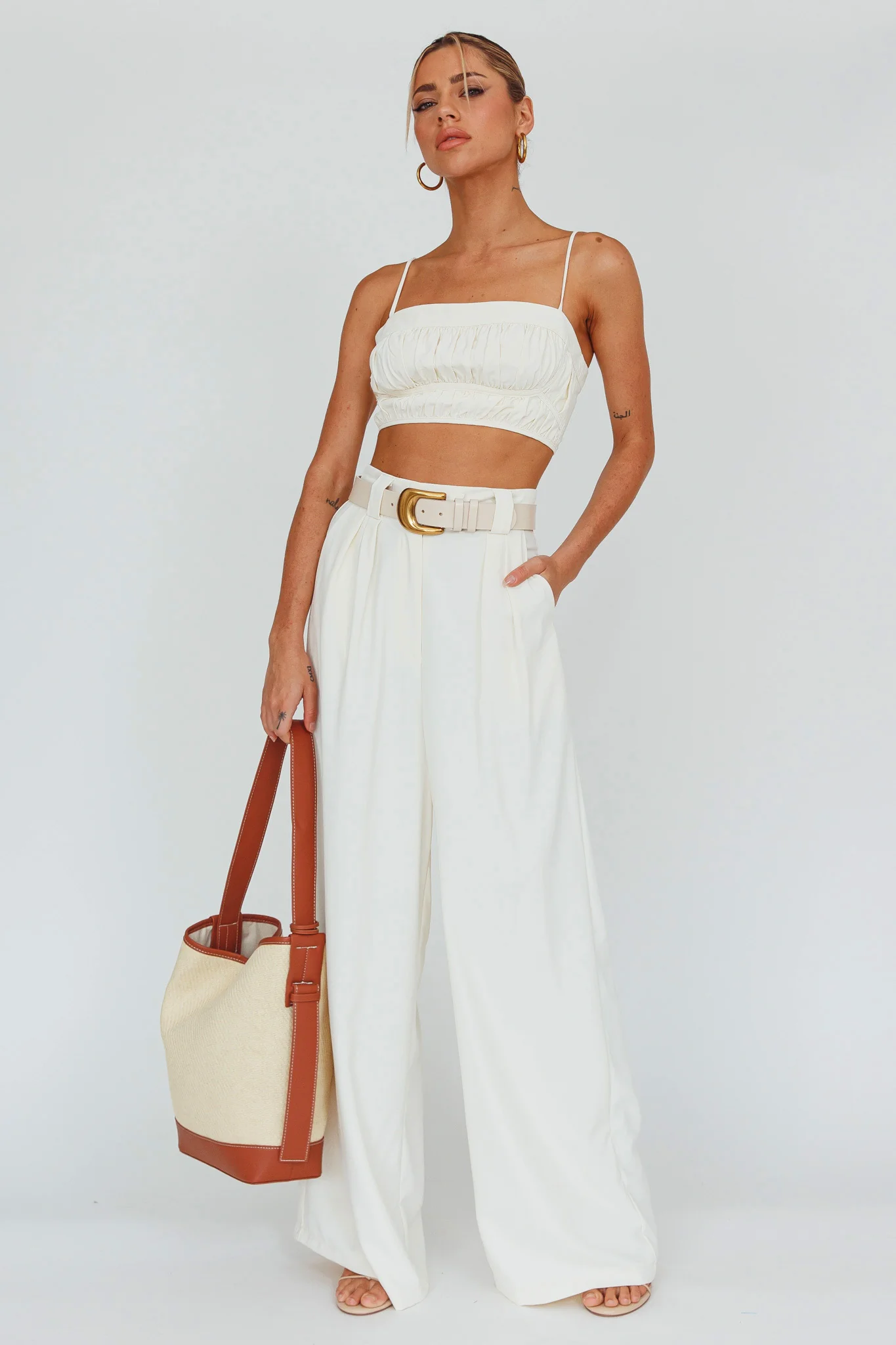 Regal Ruched Cami Crop Top Cream - Image 3