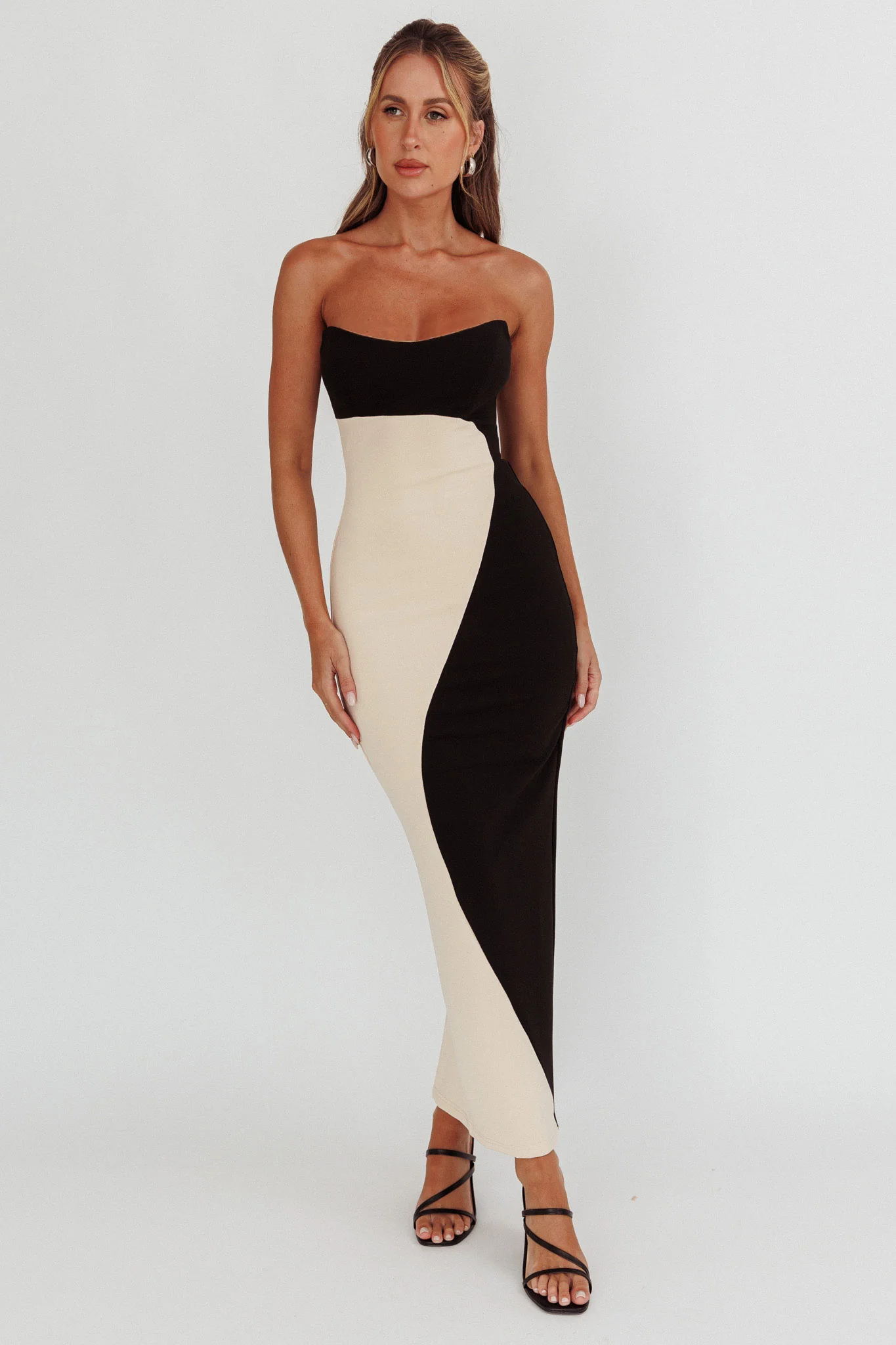 Regent Strapless Maxi Dress Black/Beige - Image 5