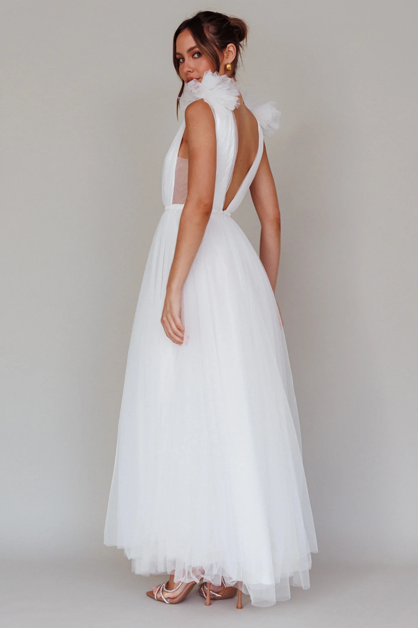 Regine Mesh Overlay Maxi Dress White - Image 6