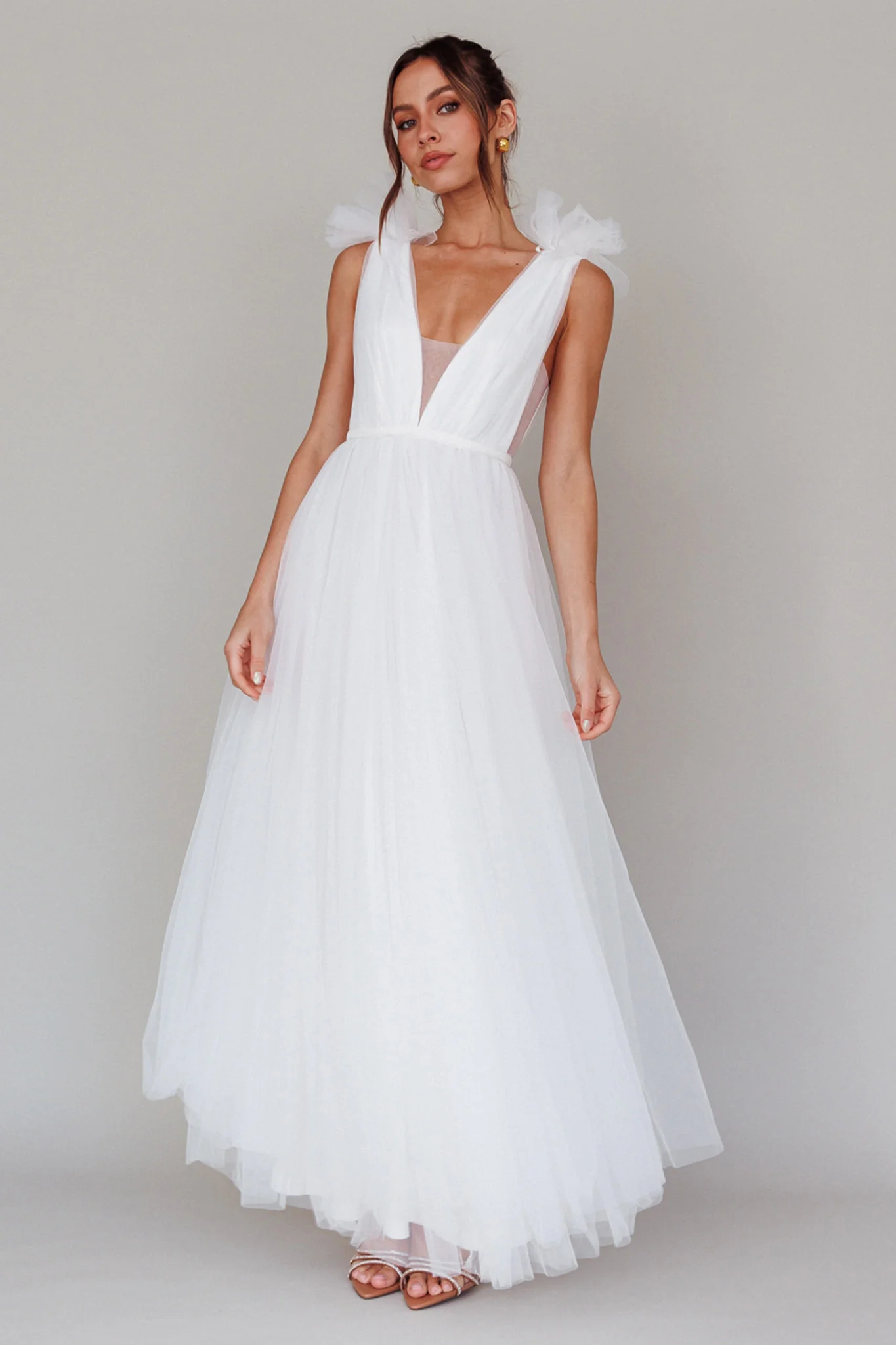 Regine Mesh Overlay Maxi Dress White - Image 8