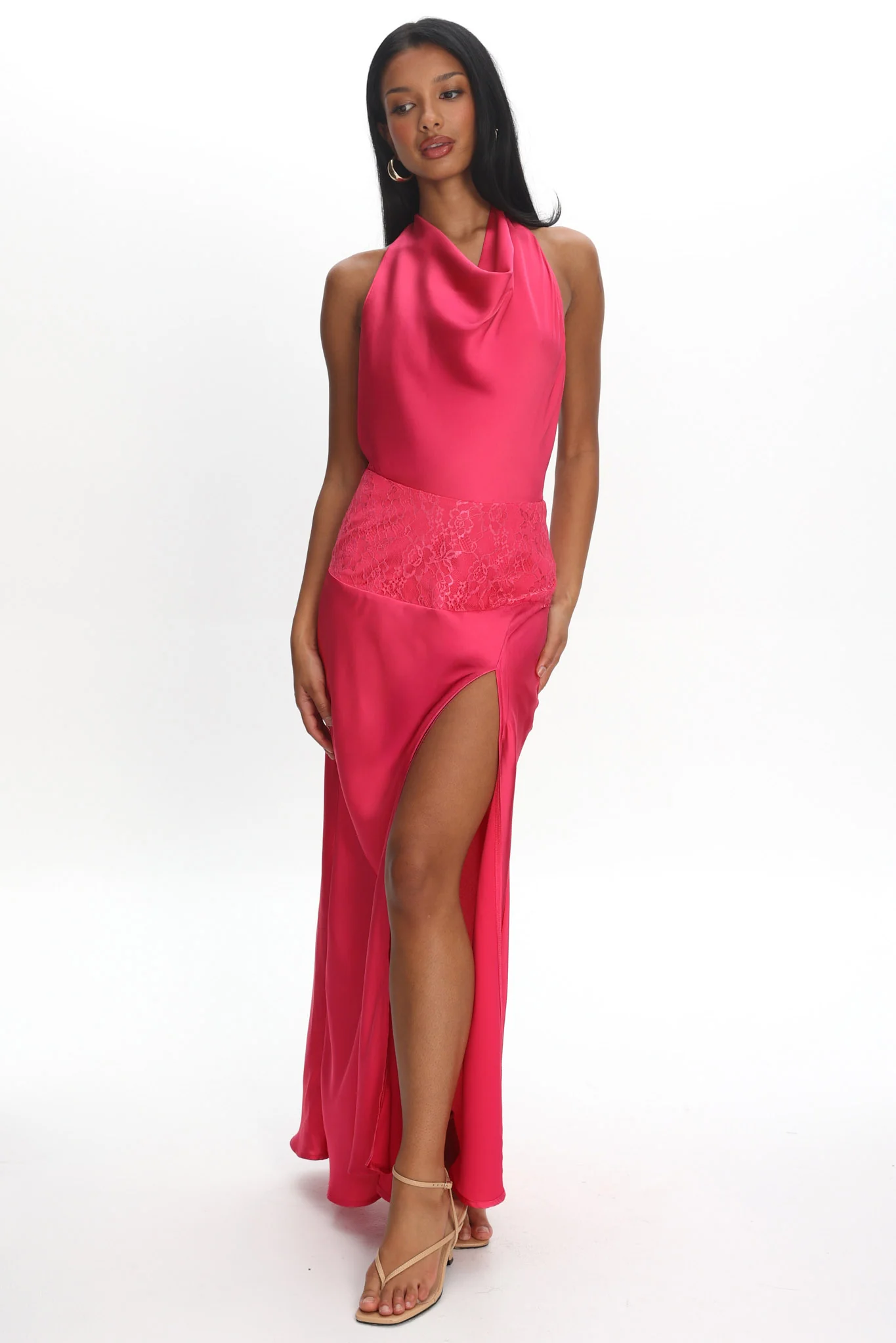Renara Lace Waist Halter Maxi Dress Pink - Image 4