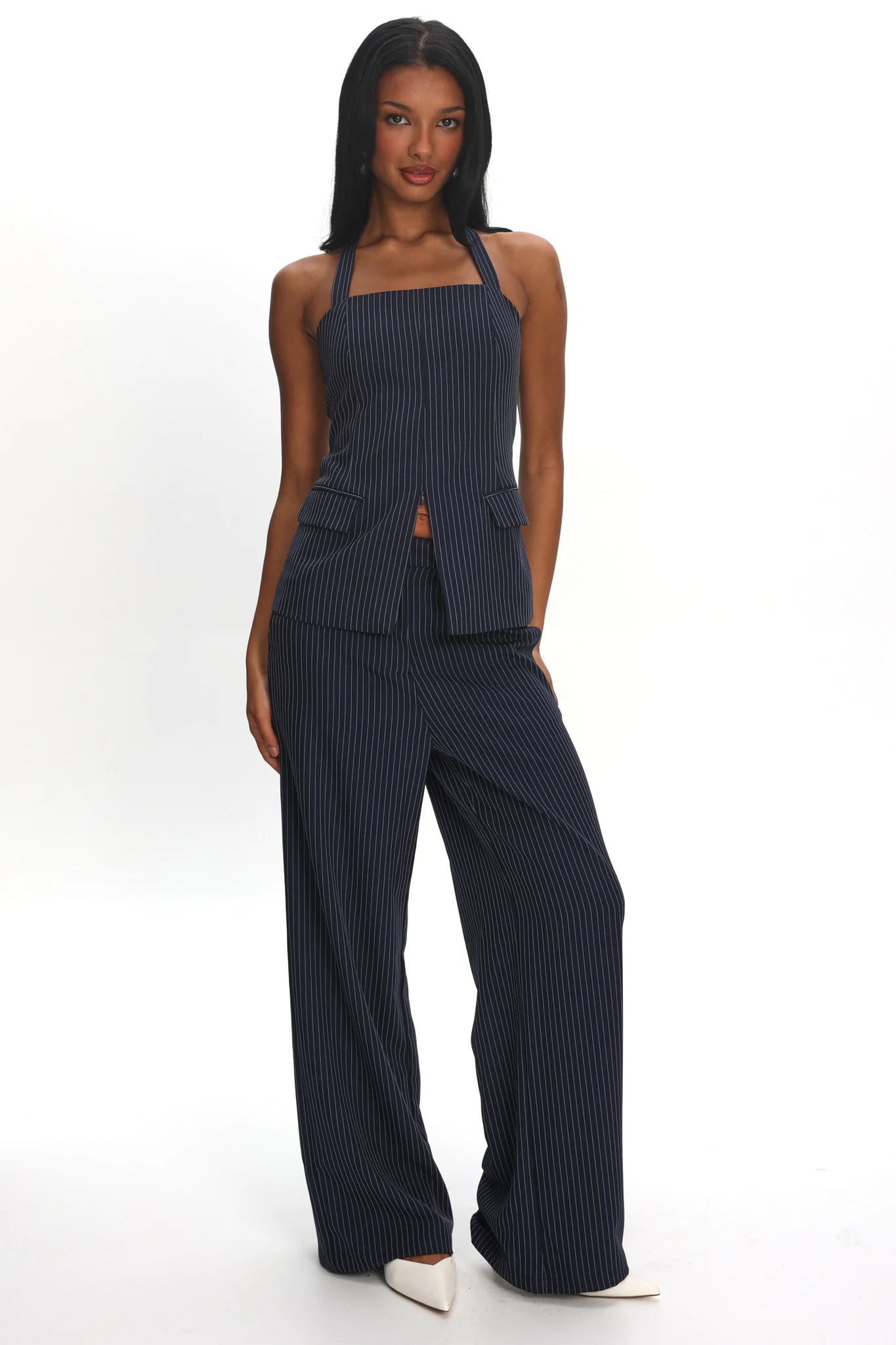 Renee Wide Leg Pants Pinstripe Navy - Image 6