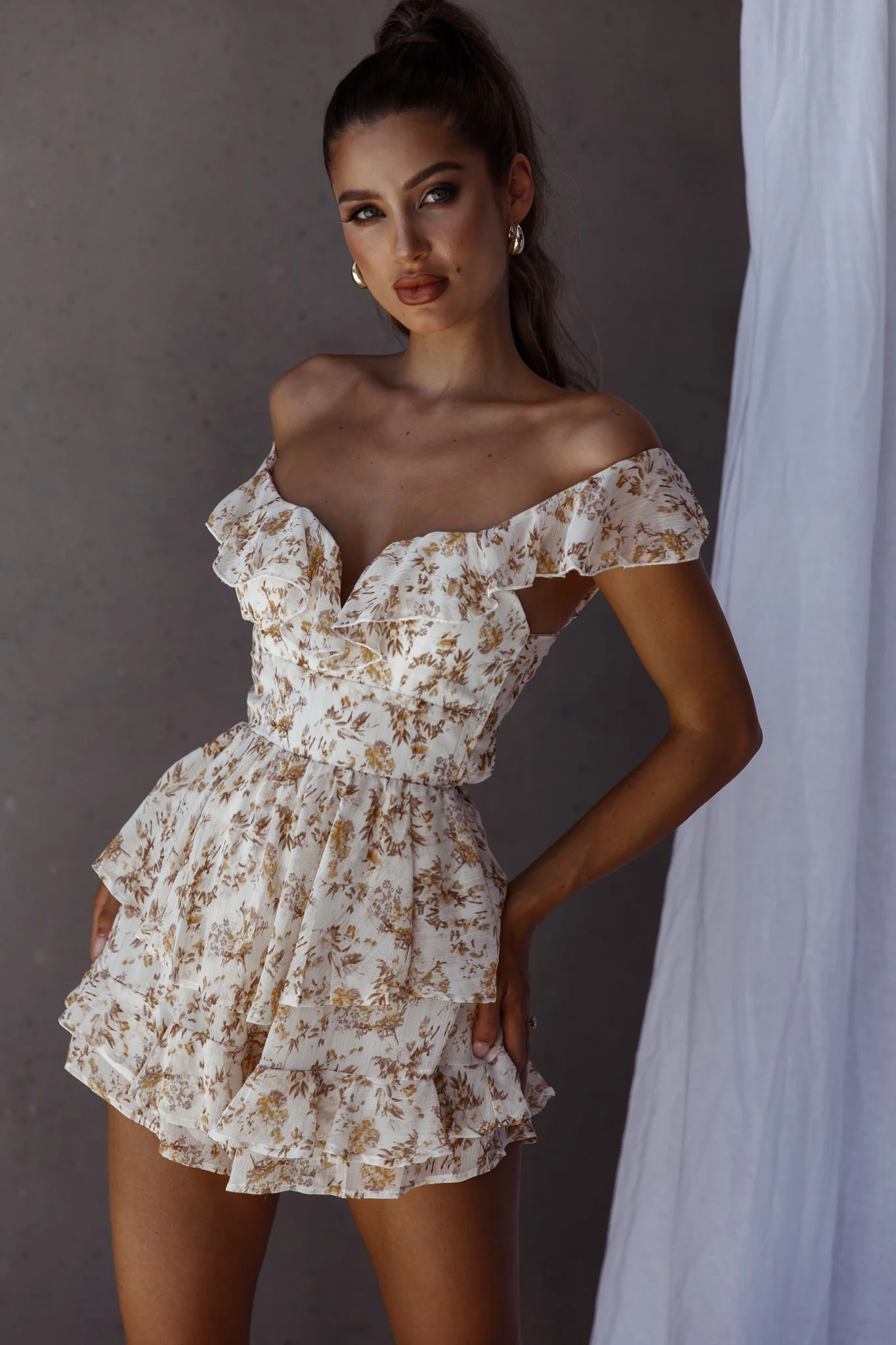Revel Ruffle Trim Tied Back Romper Floral Yellow - Image 4