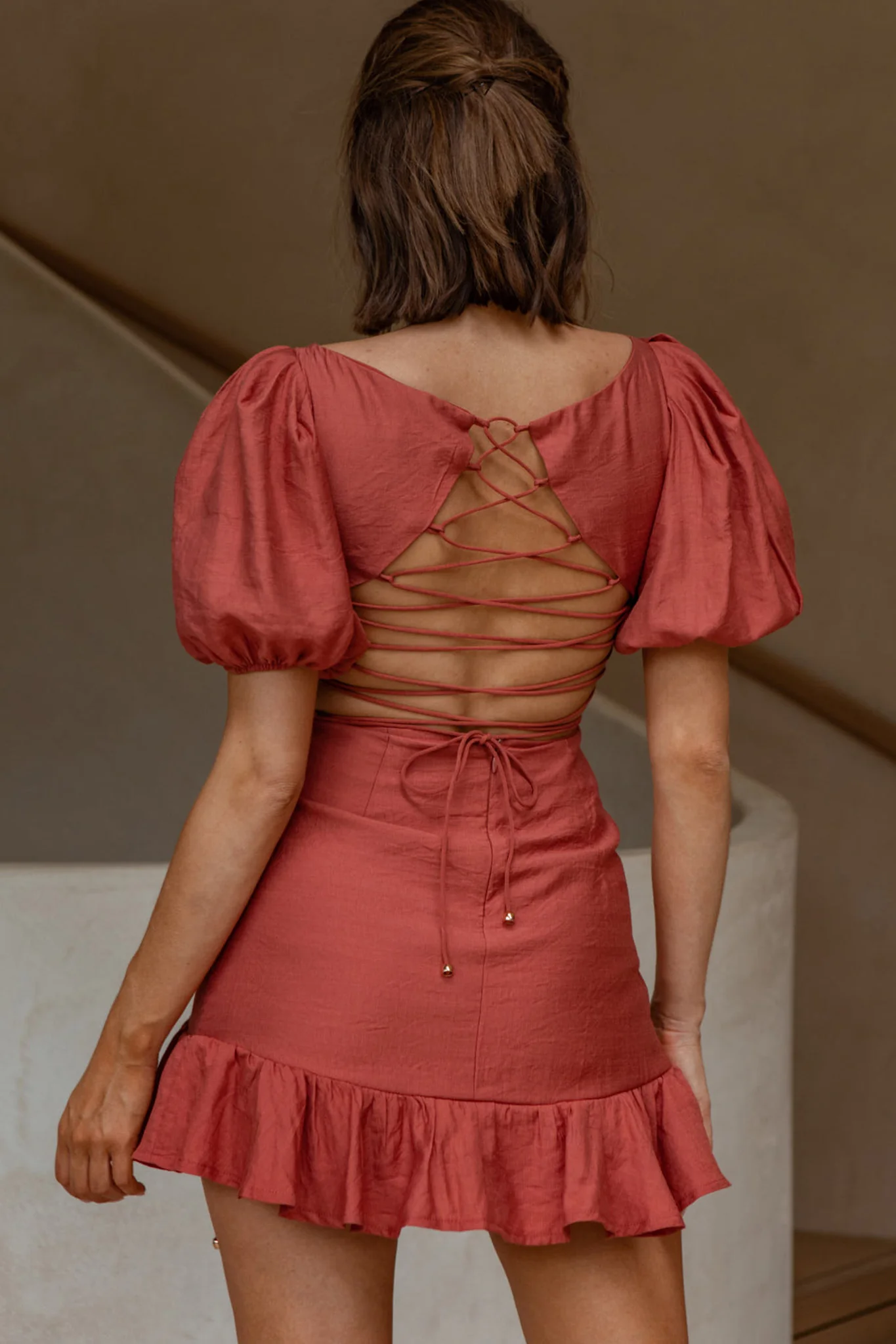 Rhode Puff Sleeve Strappy Back Dress Rose - Image 2