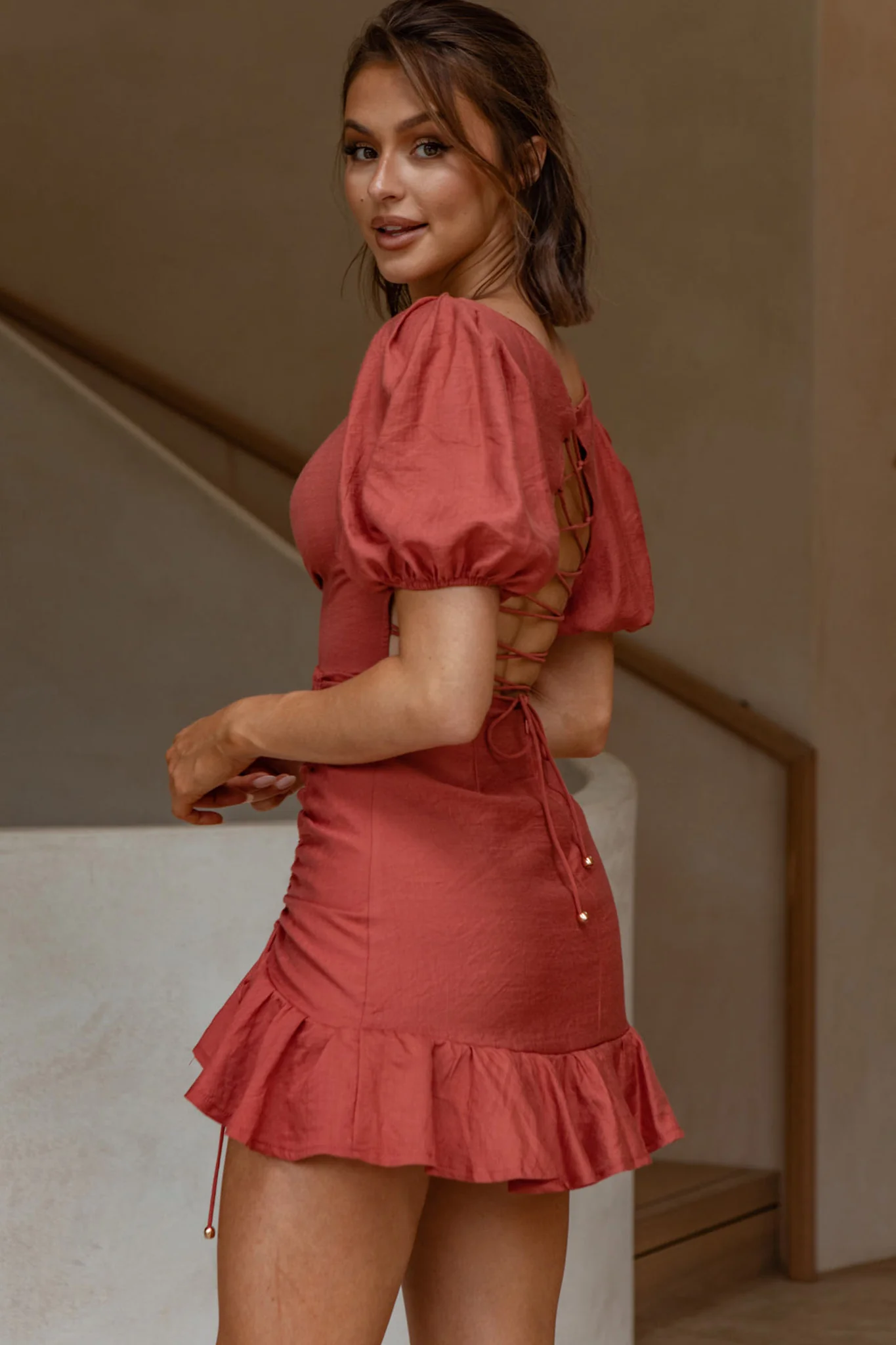 Rhode Puff Sleeve Strappy Back Dress Rose - Image 7