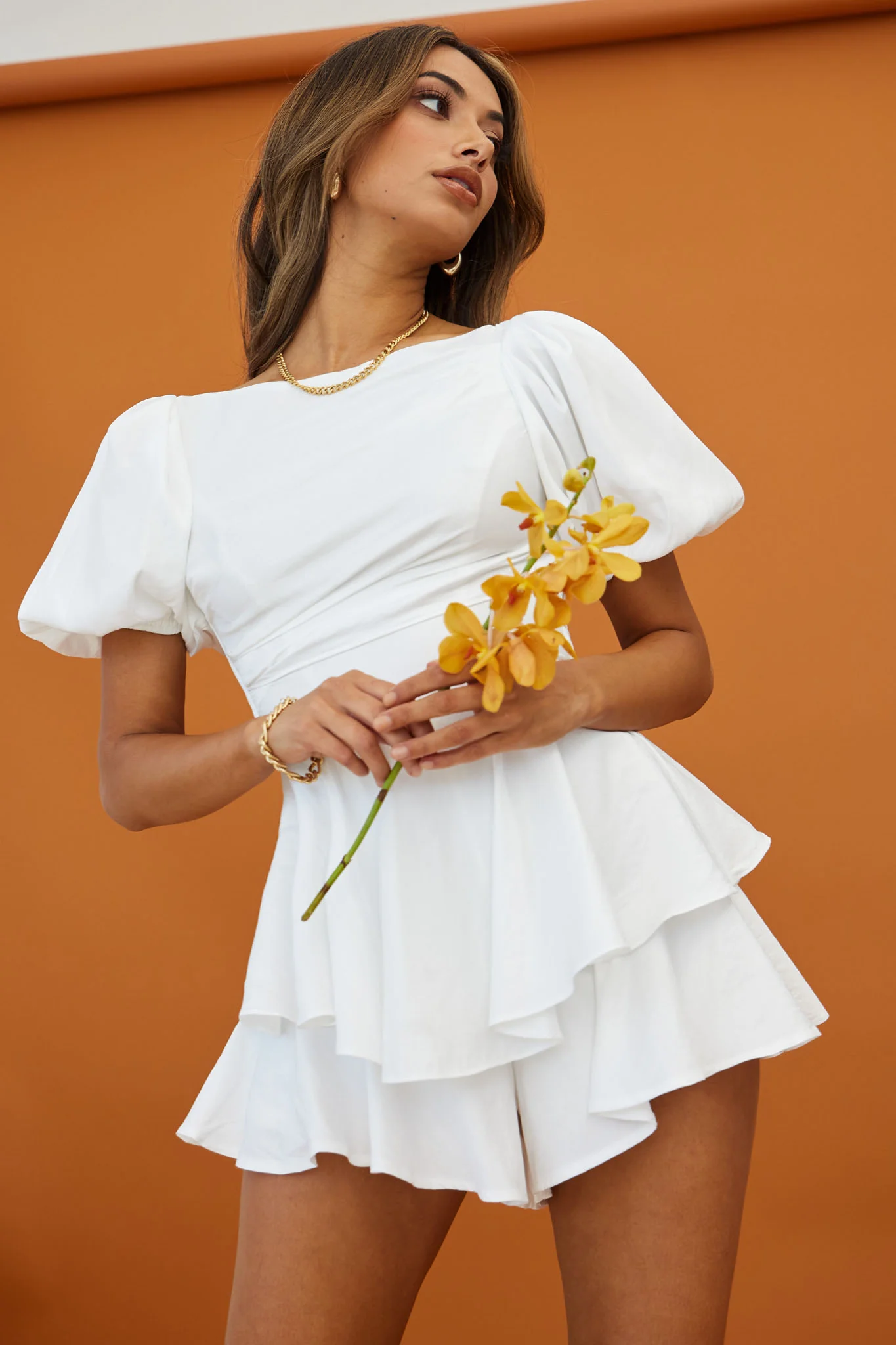 Rhode Puff Sleeve Strappy Back Romper White - Image 2