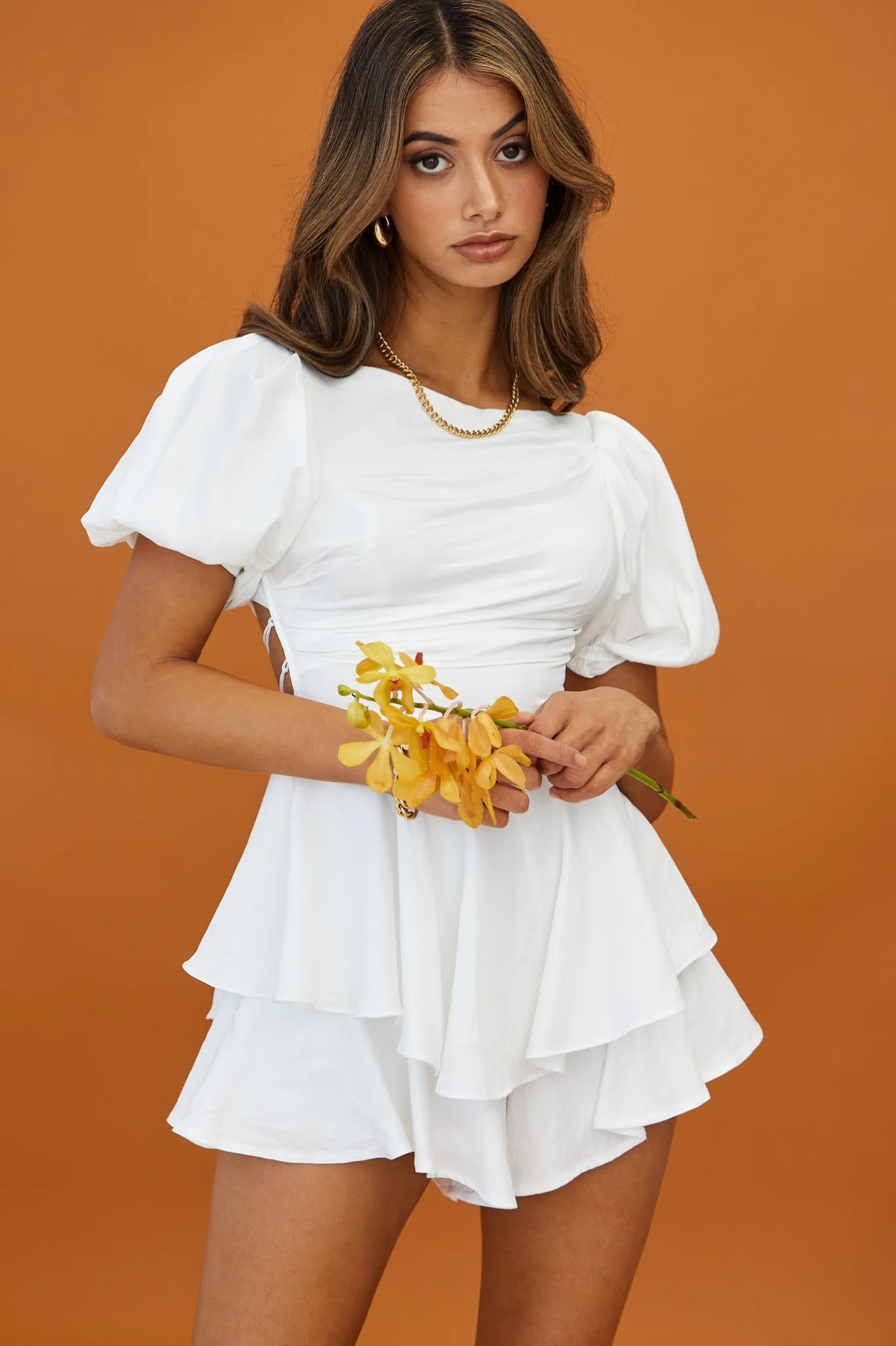 Rhode Puff Sleeve Strappy Back Romper White - Image 7