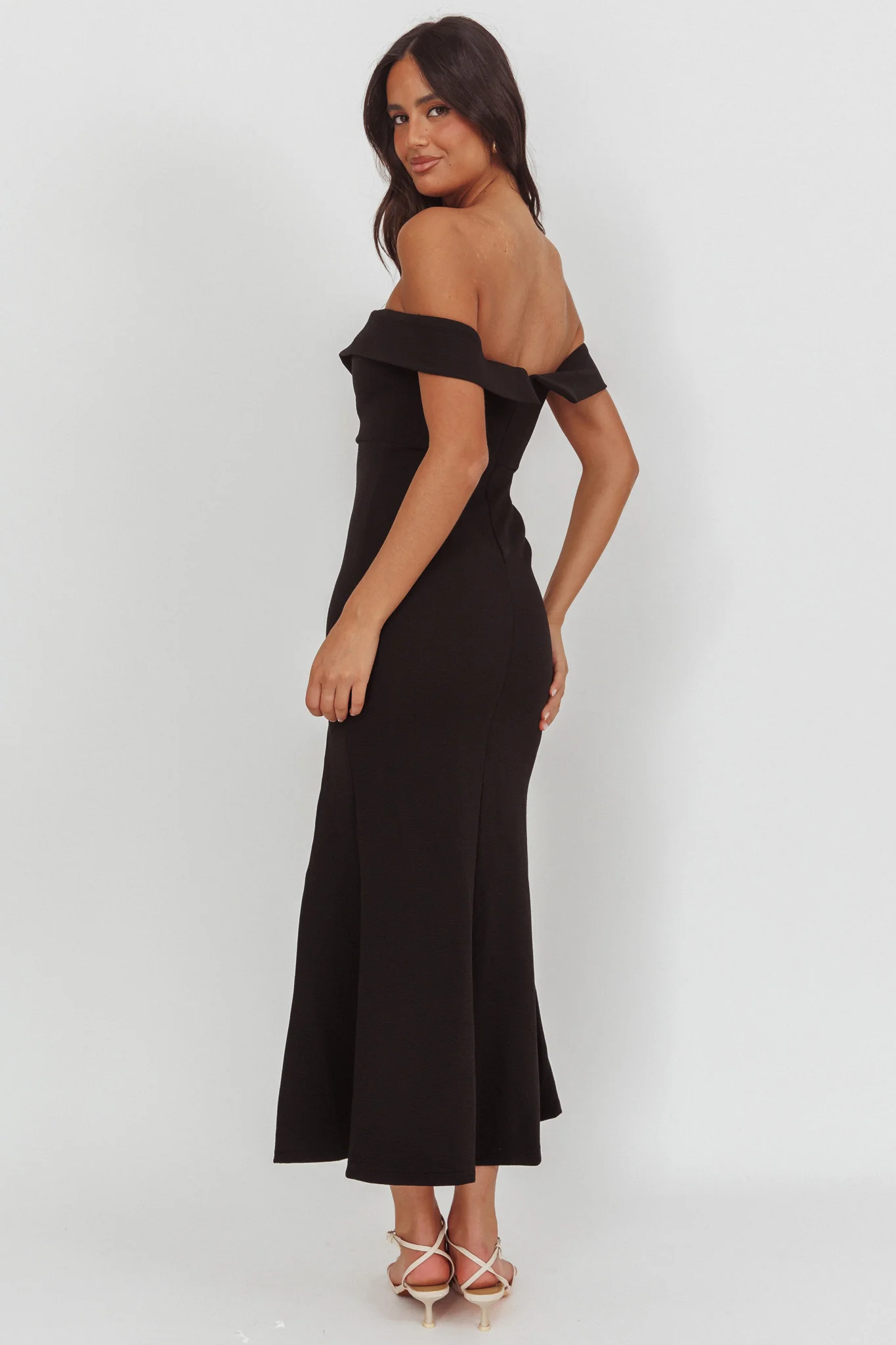 Rider Off-Shoulder Front Split Maxi Dress Black - Image 2