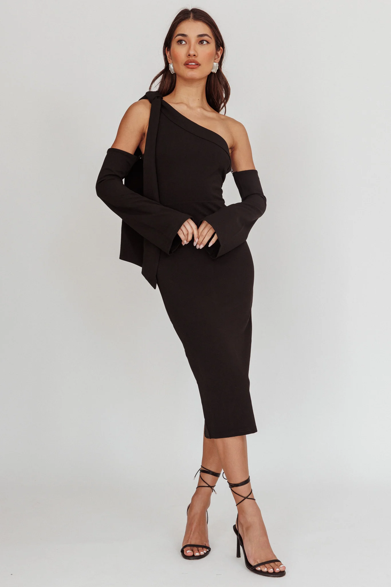 Rigel One-Shoulder Midi Dress Black - Image 6