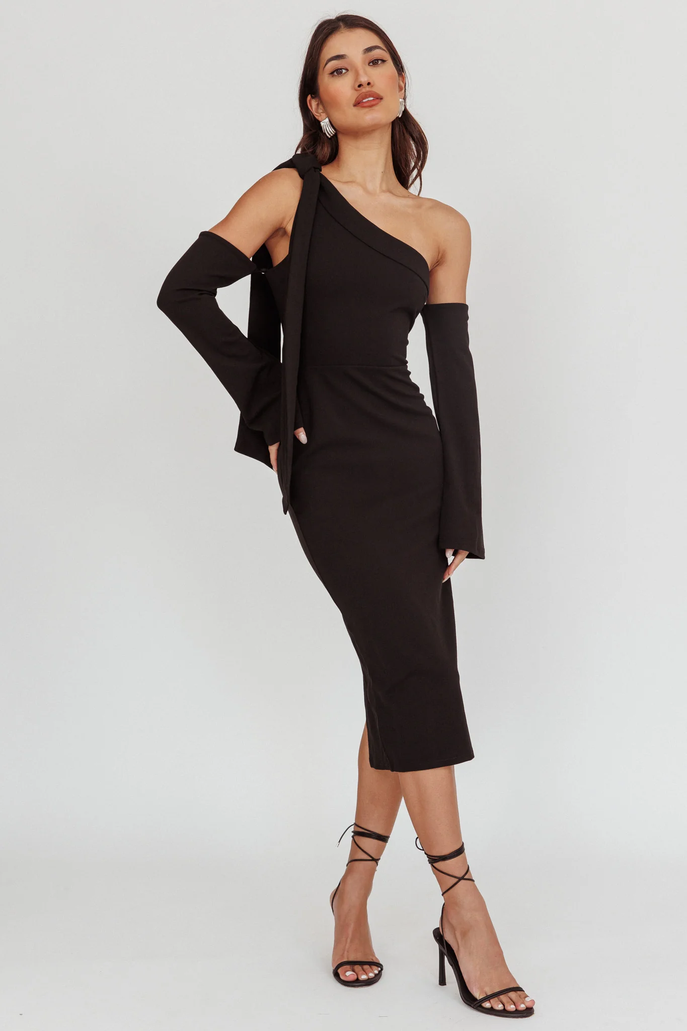 Rigel One-Shoulder Midi Dress Black - Image 8