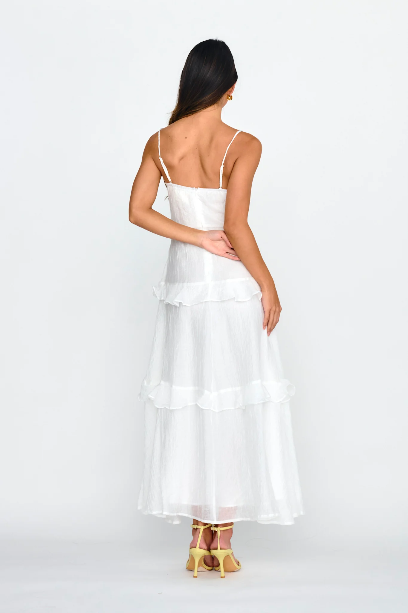 Rise & Glow Frill Trim Textured Midi Dress White - Image 2