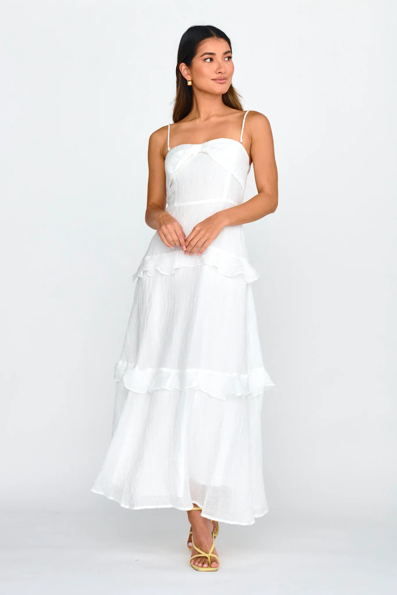Rise & Glow Frill Trim Textured Midi Dress White - Image 5