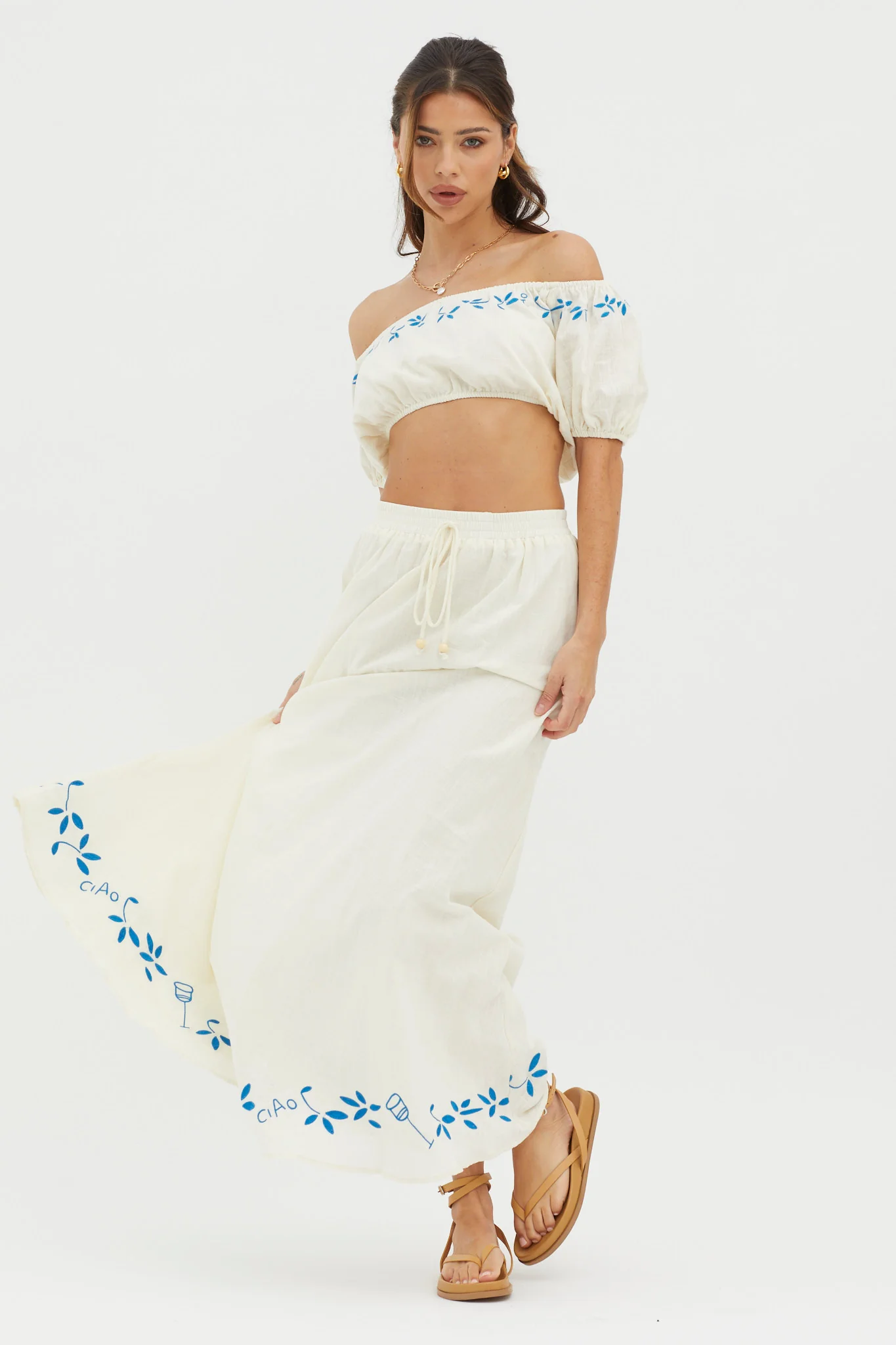 Ritual Embroidered Hem Midi Skirt Beige - Image 2