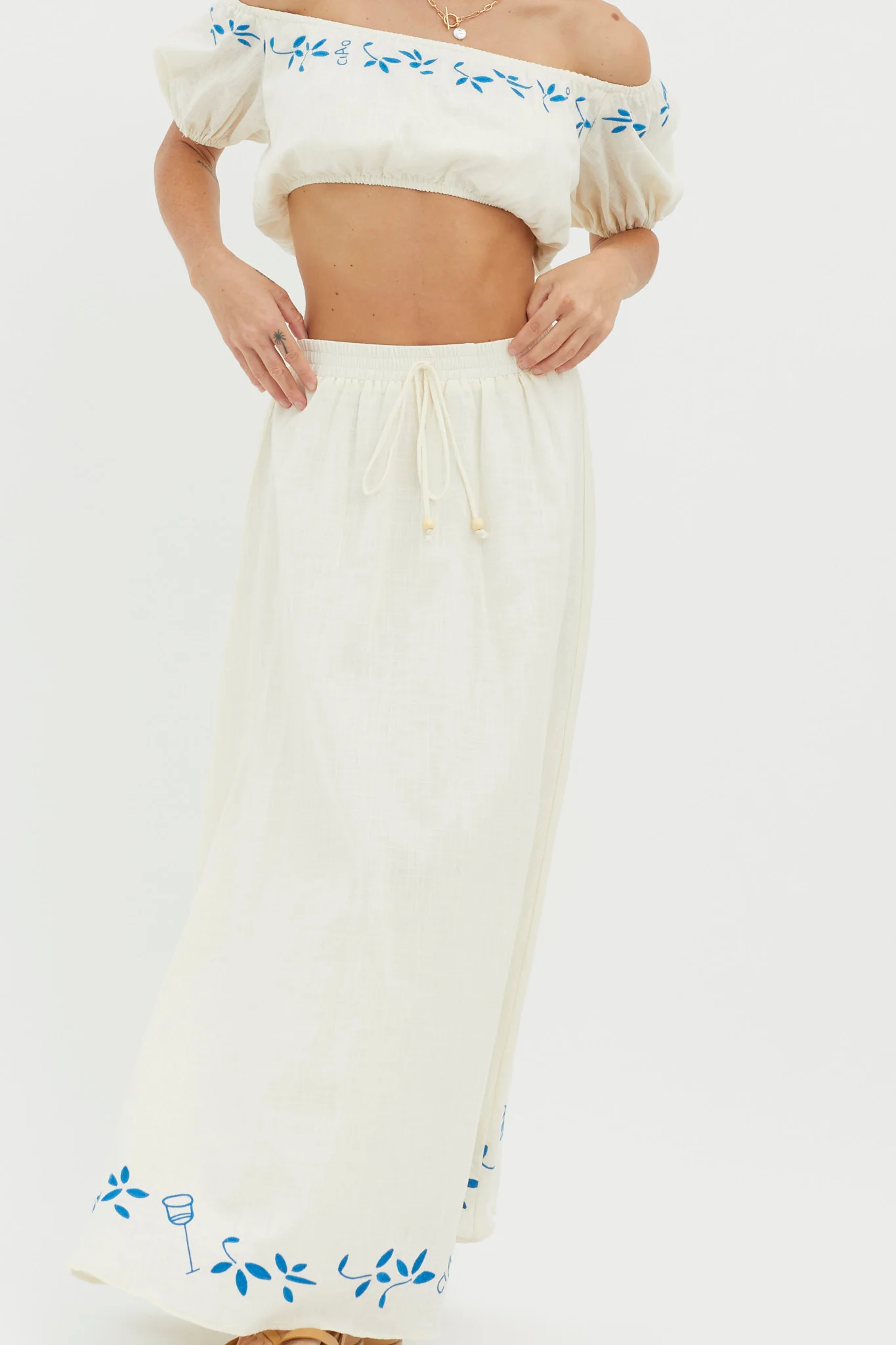 Ritual Embroidered Hem Midi Skirt Beige - Image 4