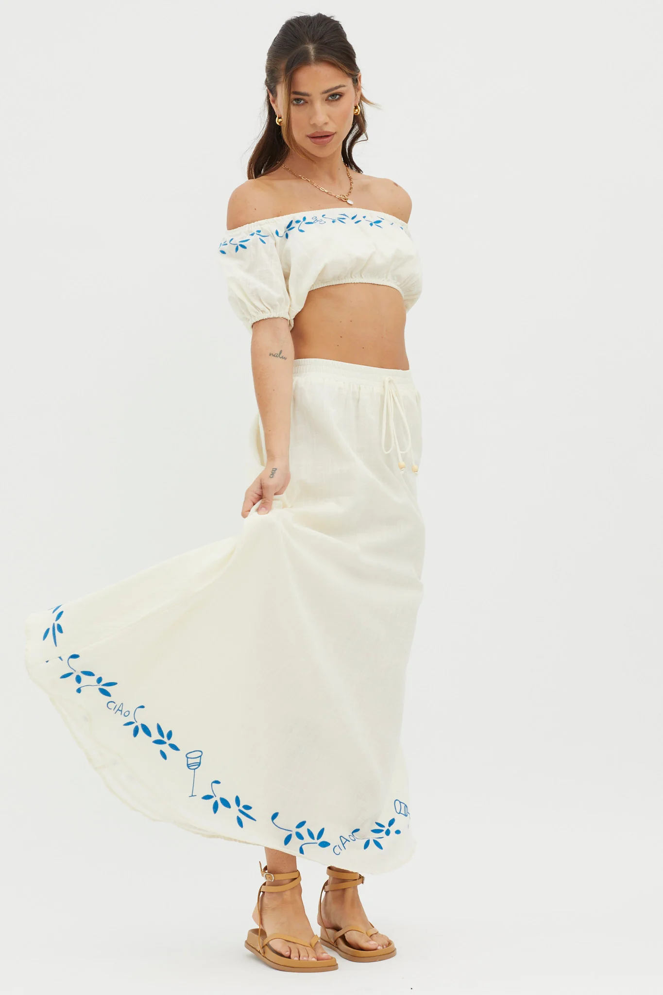 Ritual Embroidered Hem Midi Skirt Beige - Image 5