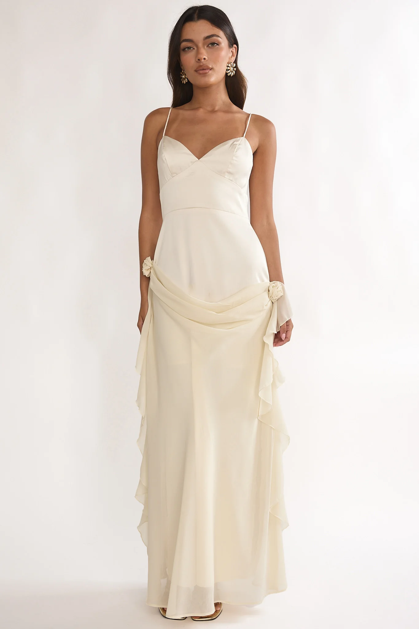 Rivena Rosette Chiffon Drape Maxi Dress Oyster - Image 5