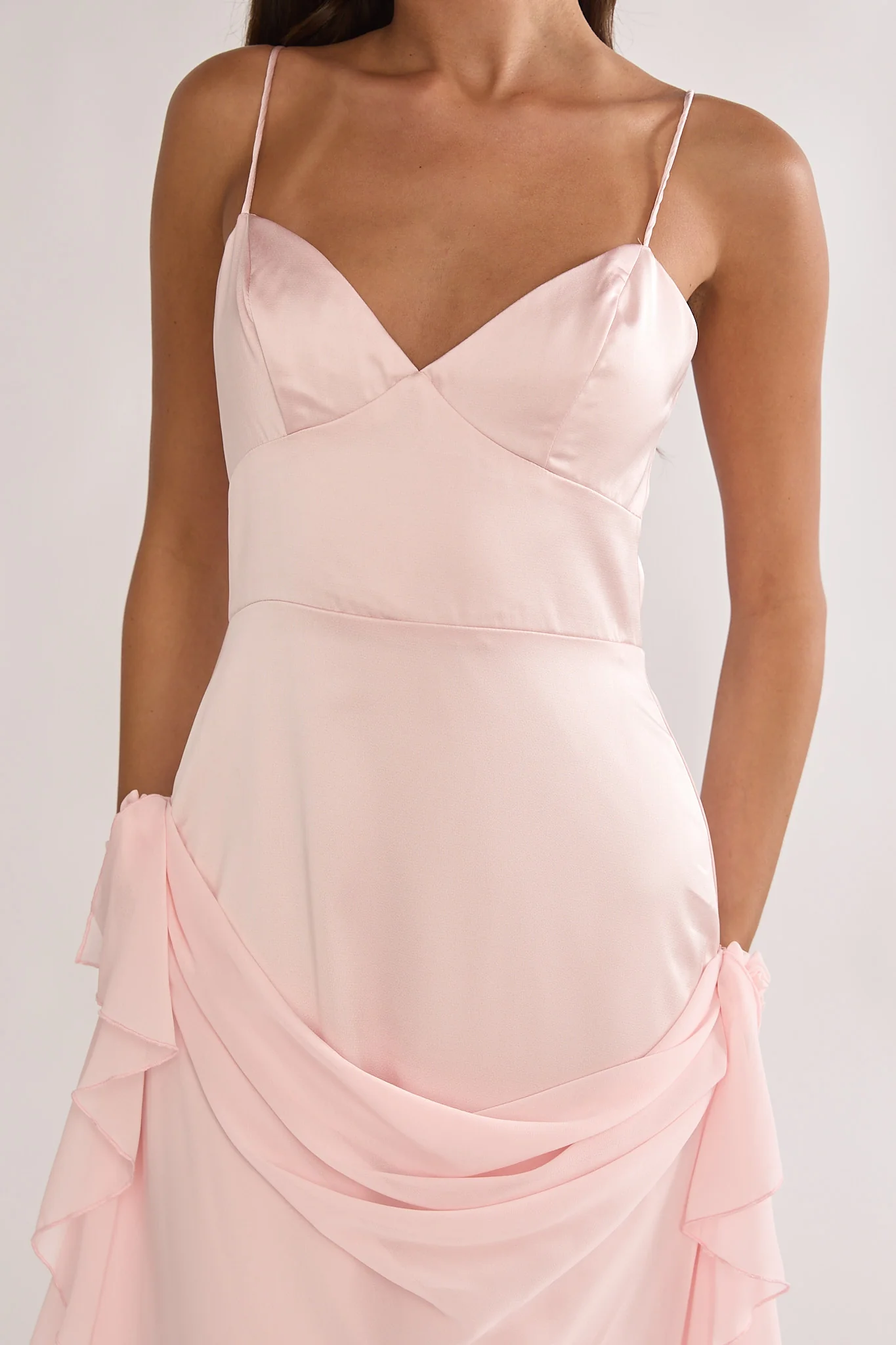 Rivena Rosette Chiffon Drape Maxi Dress Pink - Image 4