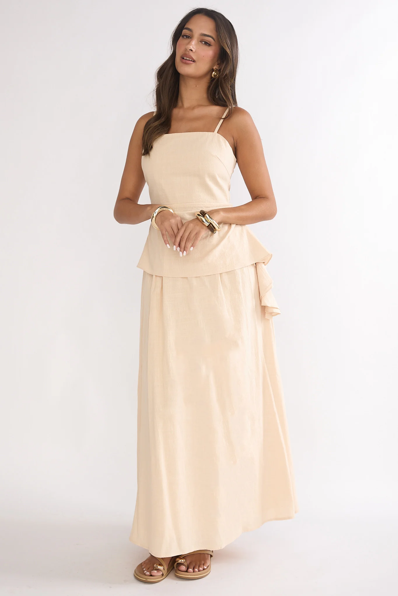 Riviera Romance Pleat Maxi Skirt Cream - Image 4