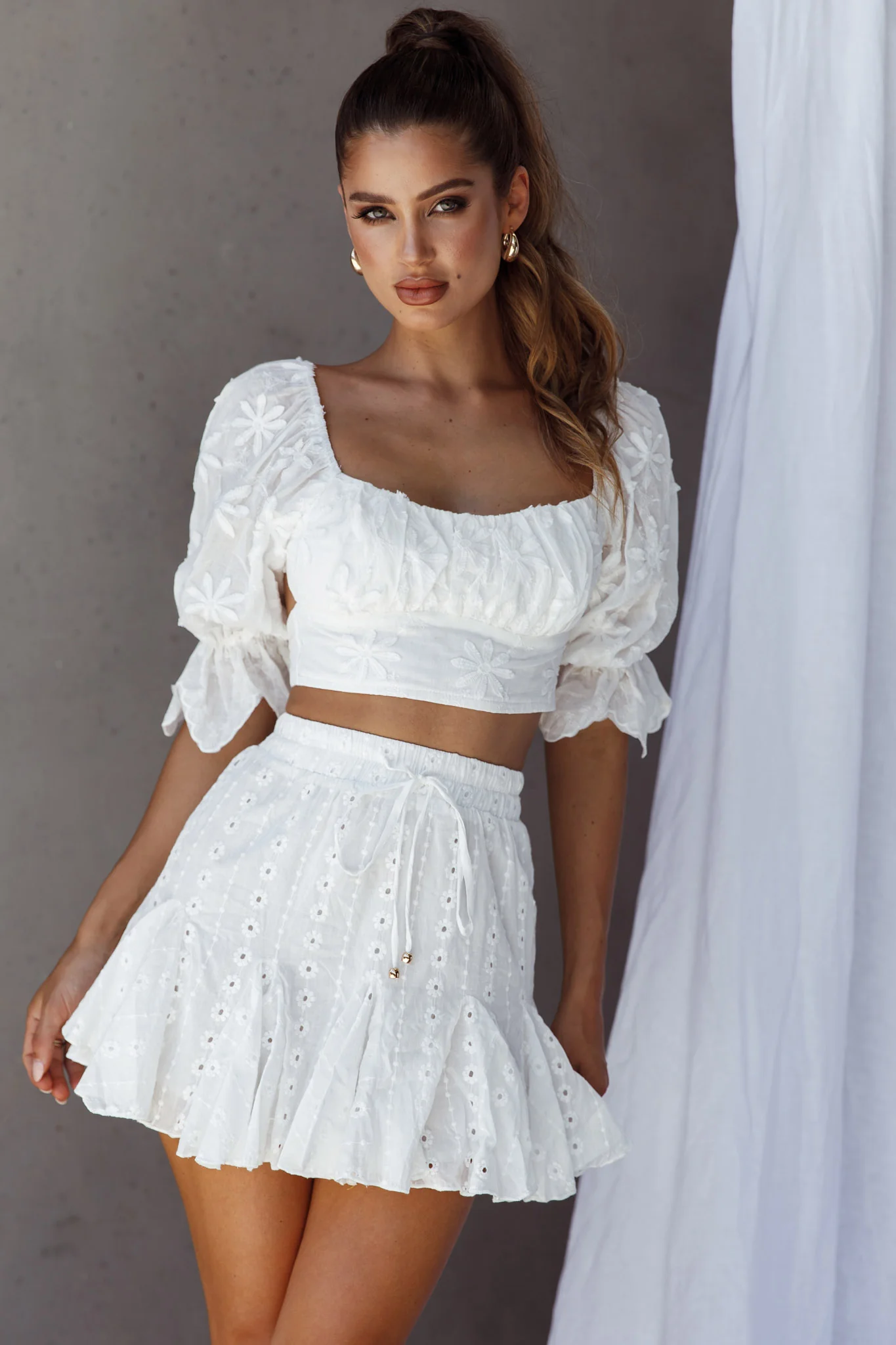 Robyn Flounce Mini Skirt Eyelet White - Image 4