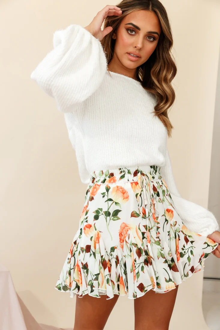 Robyn Flounce Mini Skirt Rose Print White/Orange - Image 3