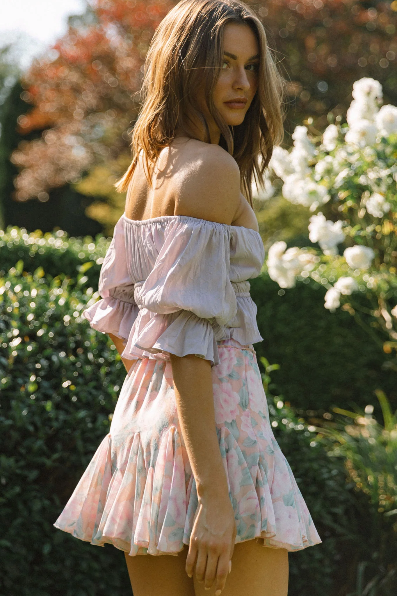Robyn Flounce Mini Skirt Watercolor Floral Pink - Image 2