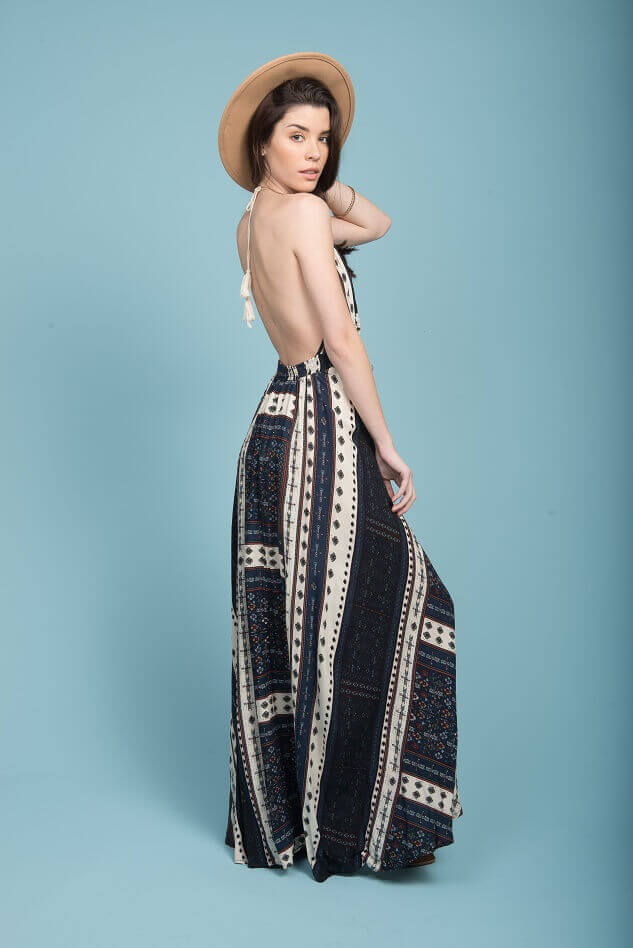 Romani Open Back Maxi Dress Navy - Image 4