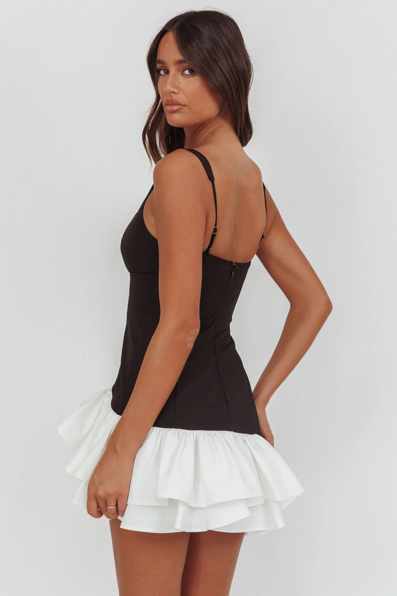 Romantic Layered Frill Mini Dress Black - Image 2